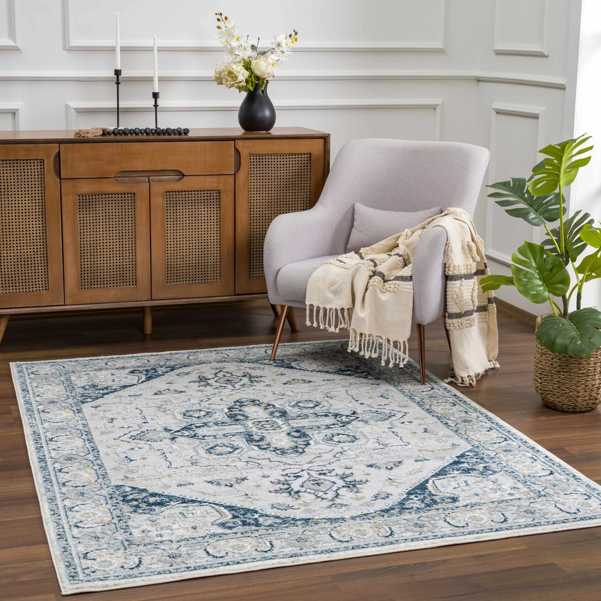 Gray and Teal Traditional Heriz Turkish Design Area Rug - Image 2