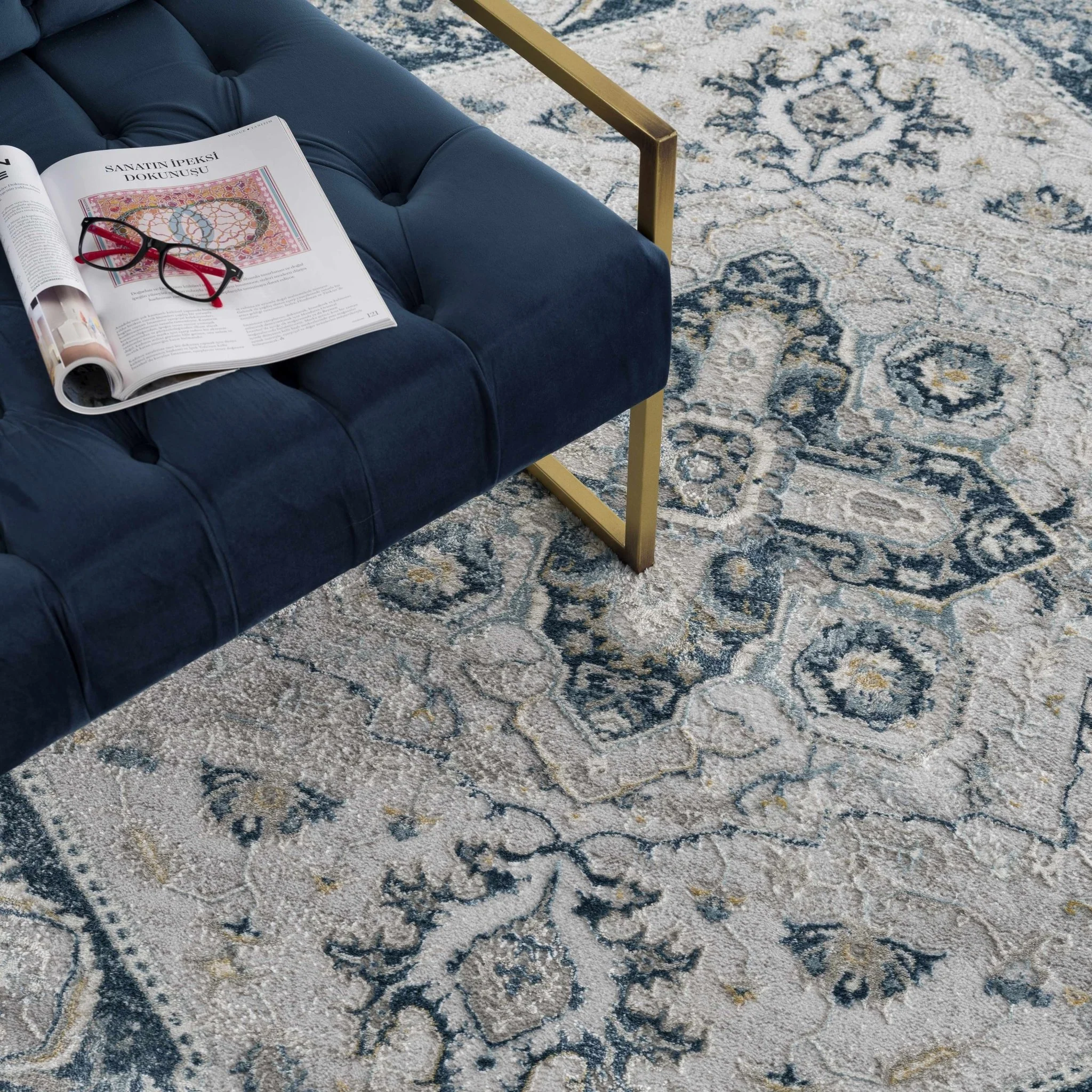 Gray and Teal Traditional Heriz Turkish Design Area Rug - Image 5