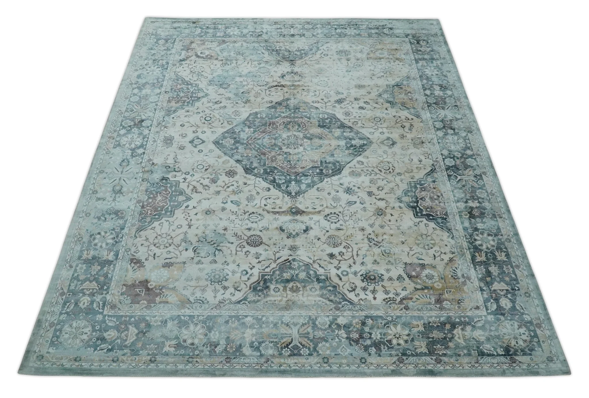 8x10 Gray, Beige and Brown Traditional Vintage Style Hand Tufted Art Silk Area Rug - Image 10