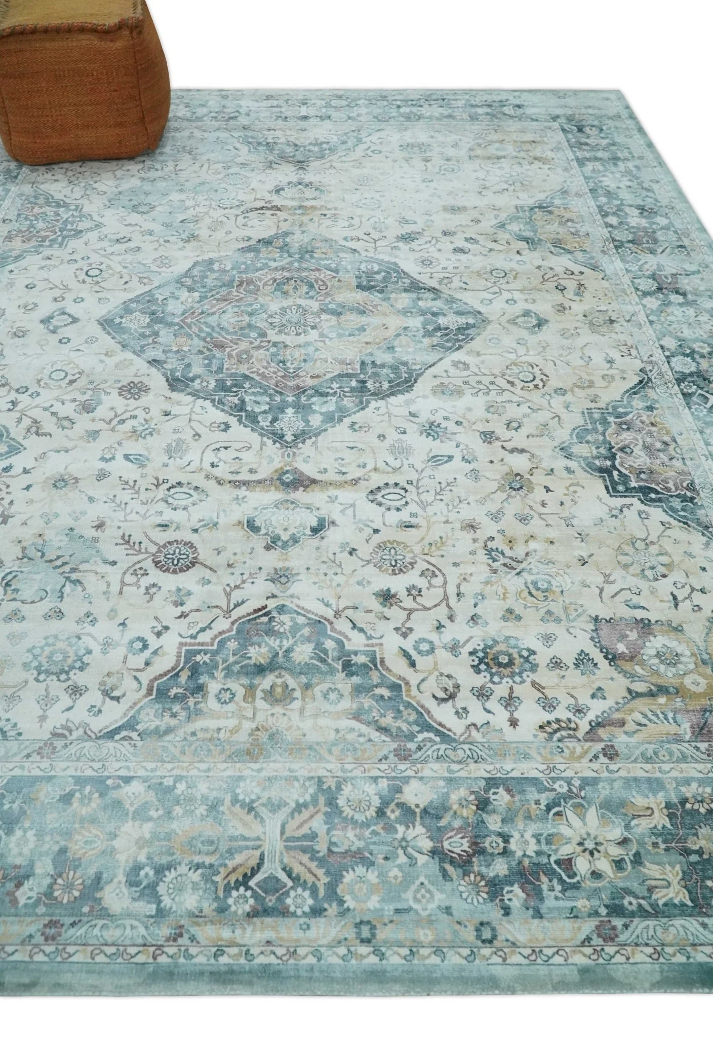 8x10 Gray, Beige and Brown Traditional Vintage Style Hand Tufted Art Silk Area Rug - Image 3