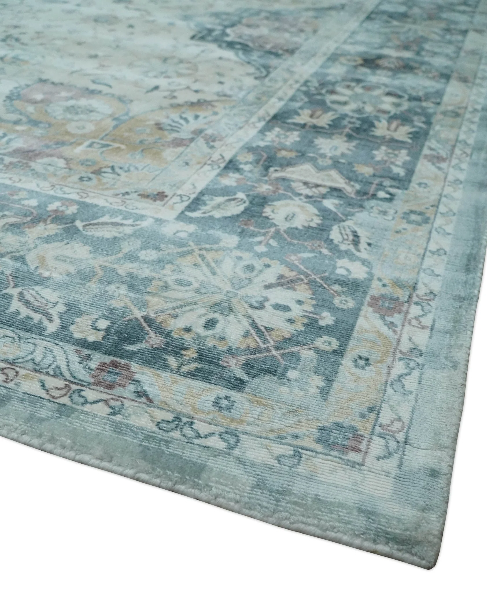 8x10 Gray, Beige and Brown Traditional Vintage Style Hand Tufted Art Silk Area Rug - Image 5
