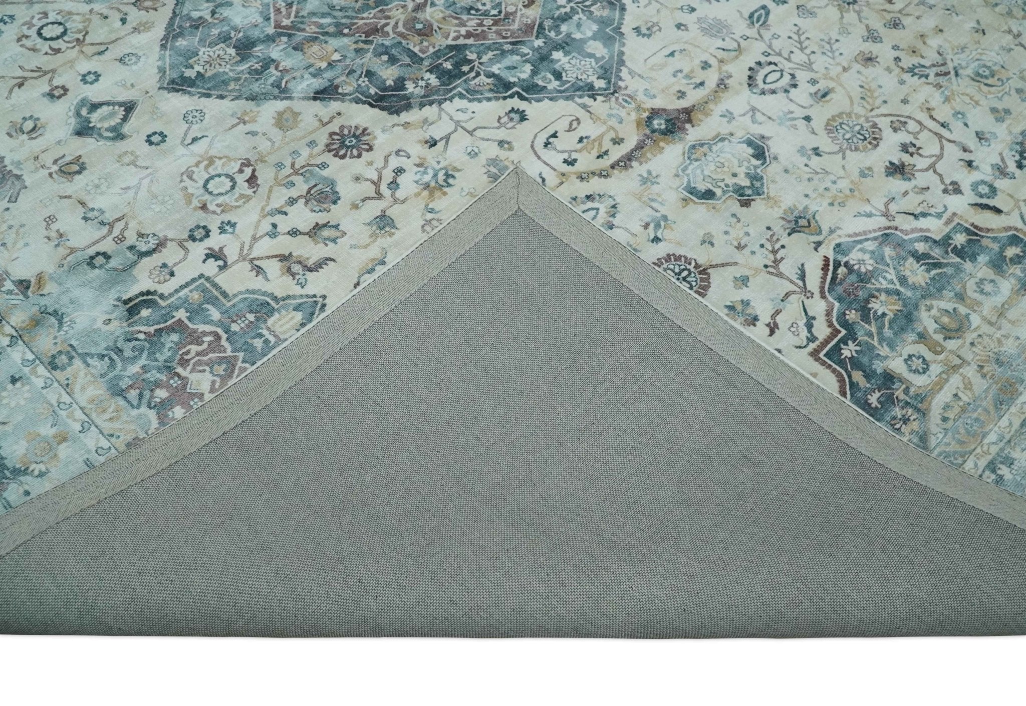 8x10 Gray, Beige and Brown Traditional Vintage Style Hand Tufted Art Silk Area Rug - Image 7