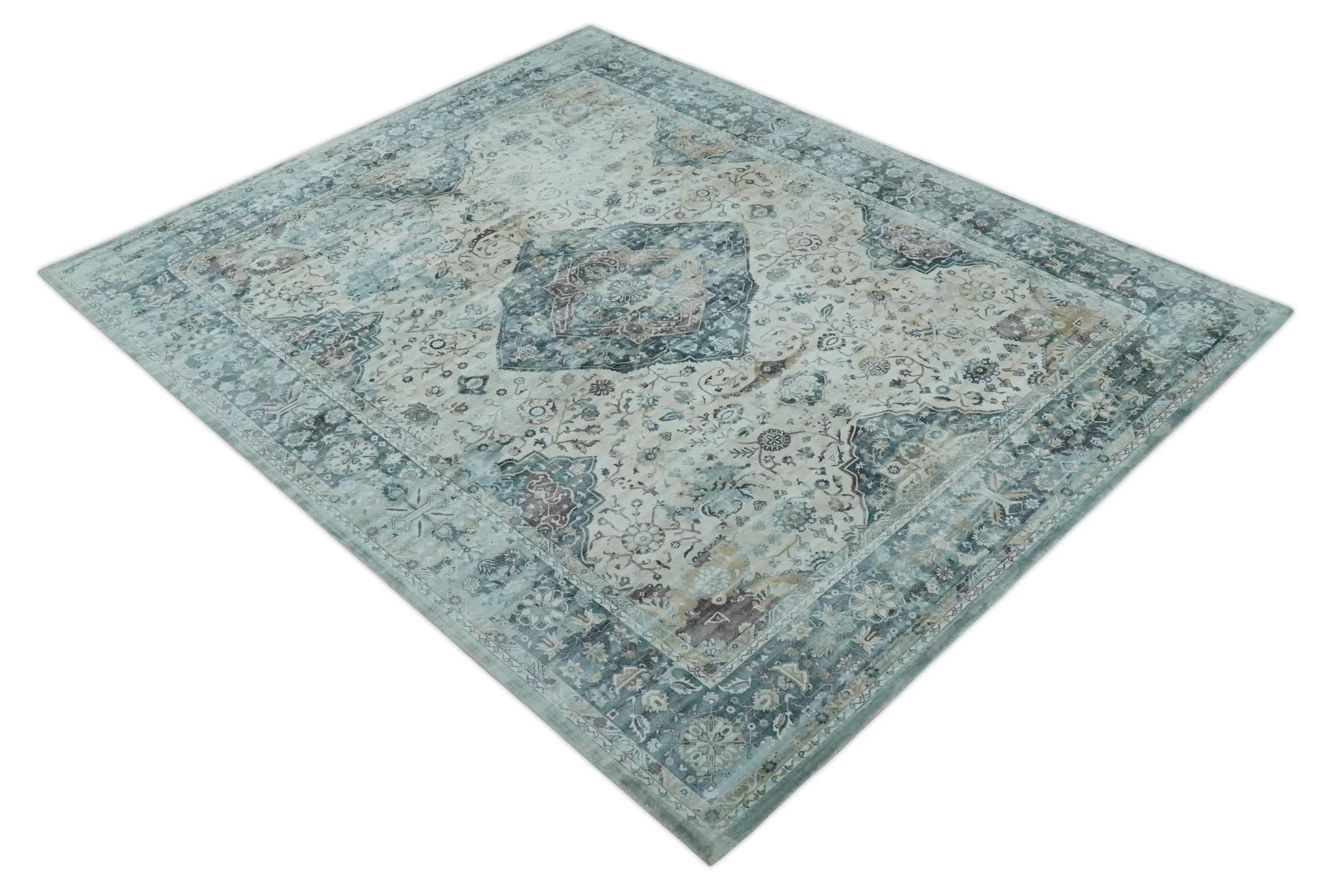 8x10 Gray, Beige and Brown Traditional Vintage Style Hand Tufted Art Silk Area Rug - Image 9