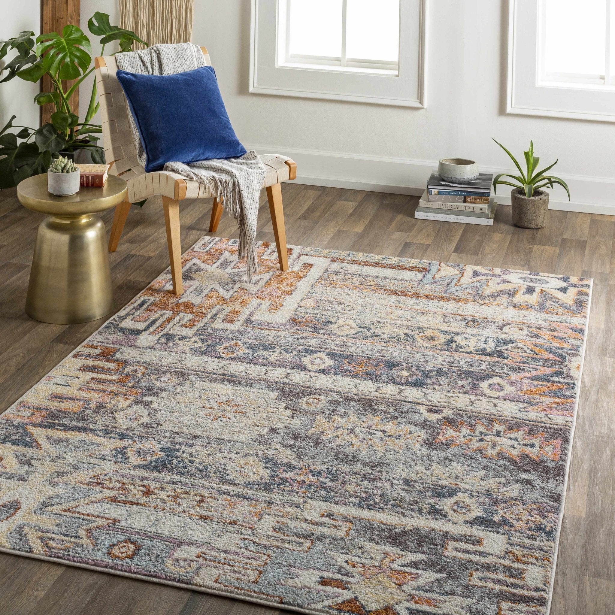 Gray, Beige and Gold Traditional Southwestern Multi size Area Rug - Image 2