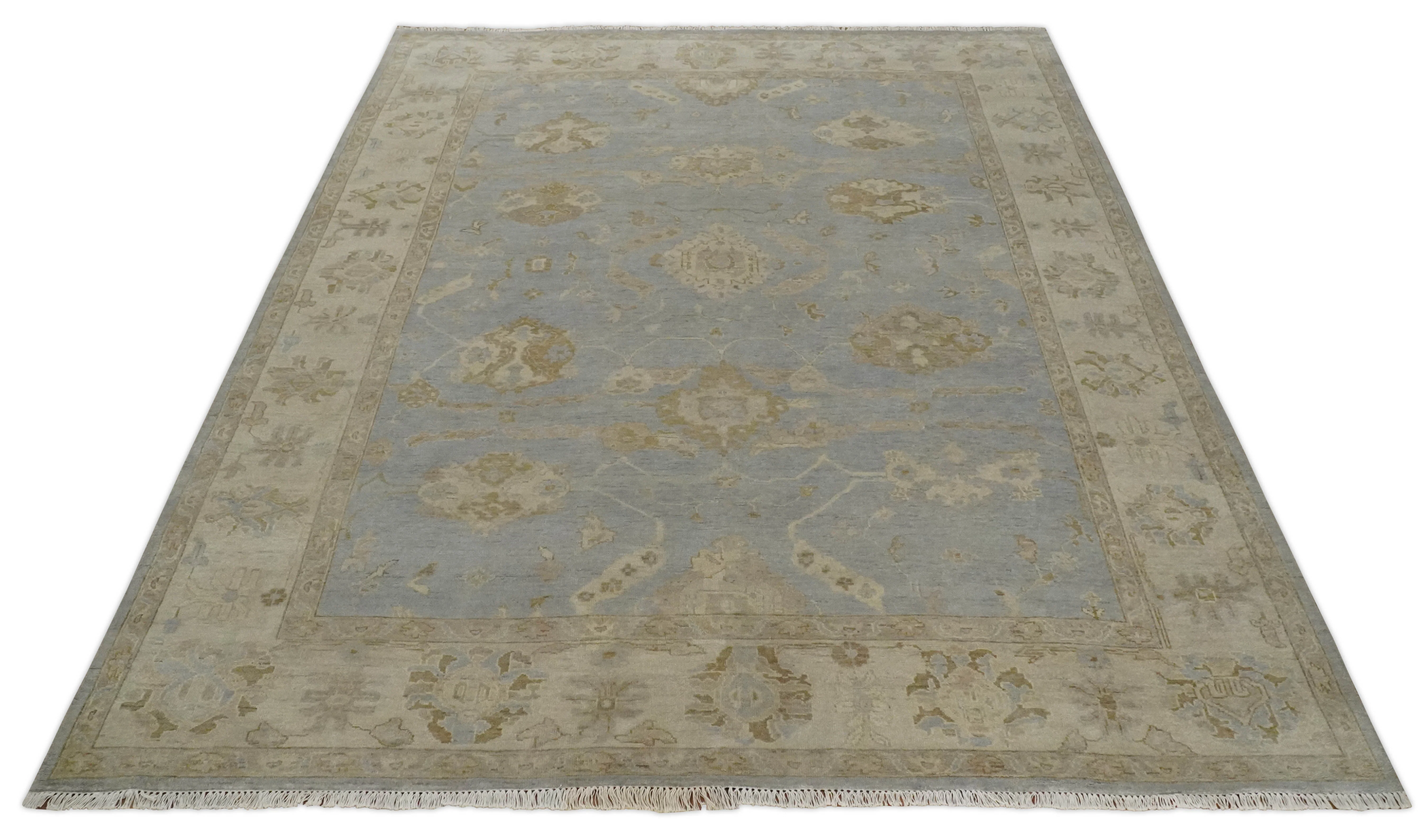 Antique look Gray, Beige and Olive Hand knotted Traditional Oushak 9x12 wool Area Rug - Image 10