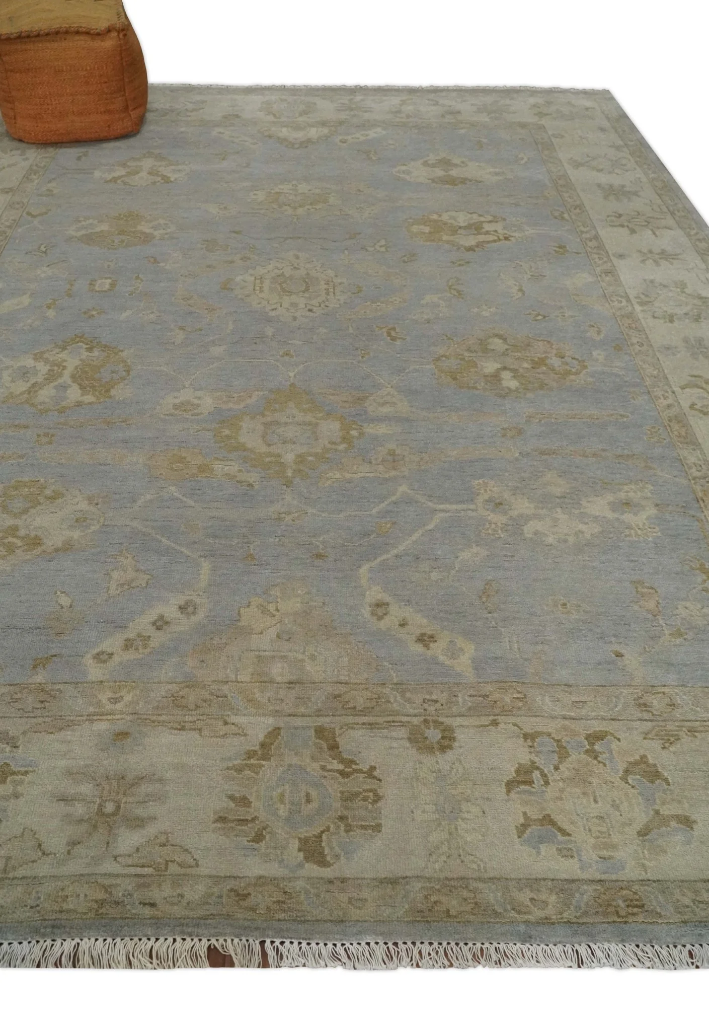 Antique look Gray, Beige and Olive Hand knotted Traditional Oushak 9x12 wool Area Rug - Image 3