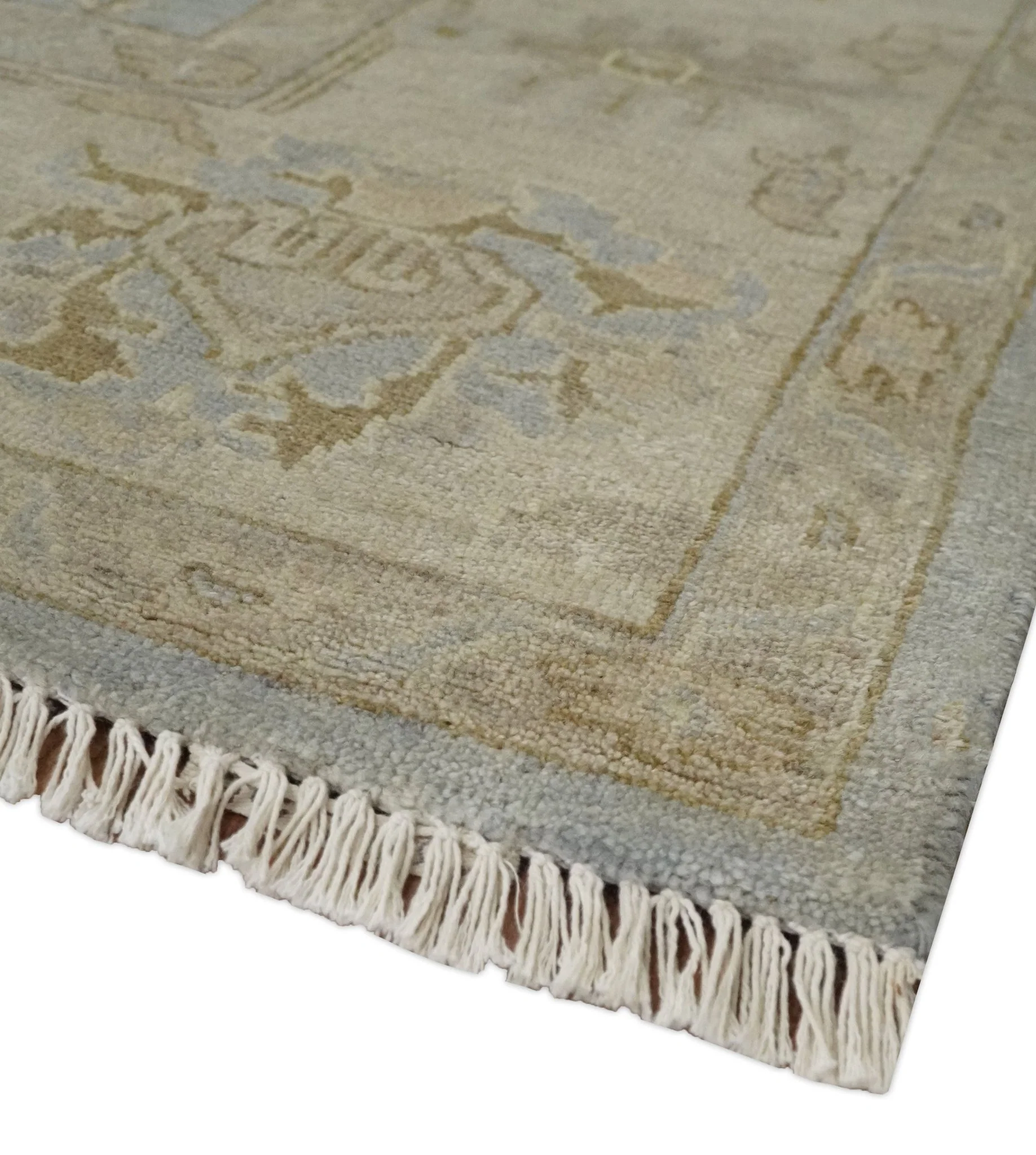 Antique look Gray, Beige and Olive Hand knotted Traditional Oushak 9x12 wool Area Rug - Image 5