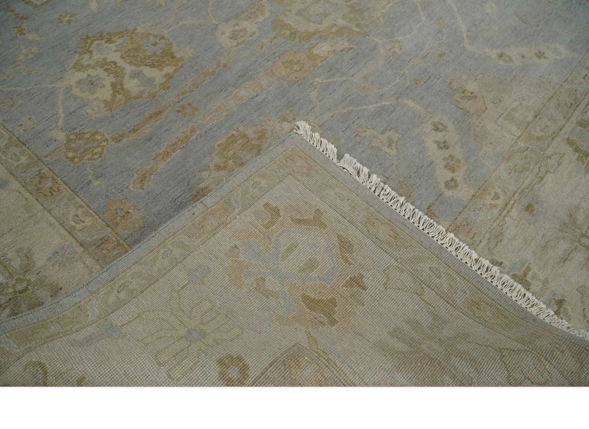 Antique look Gray, Beige and Olive Hand knotted Traditional Oushak 9x12 wool Area Rug - Image 6