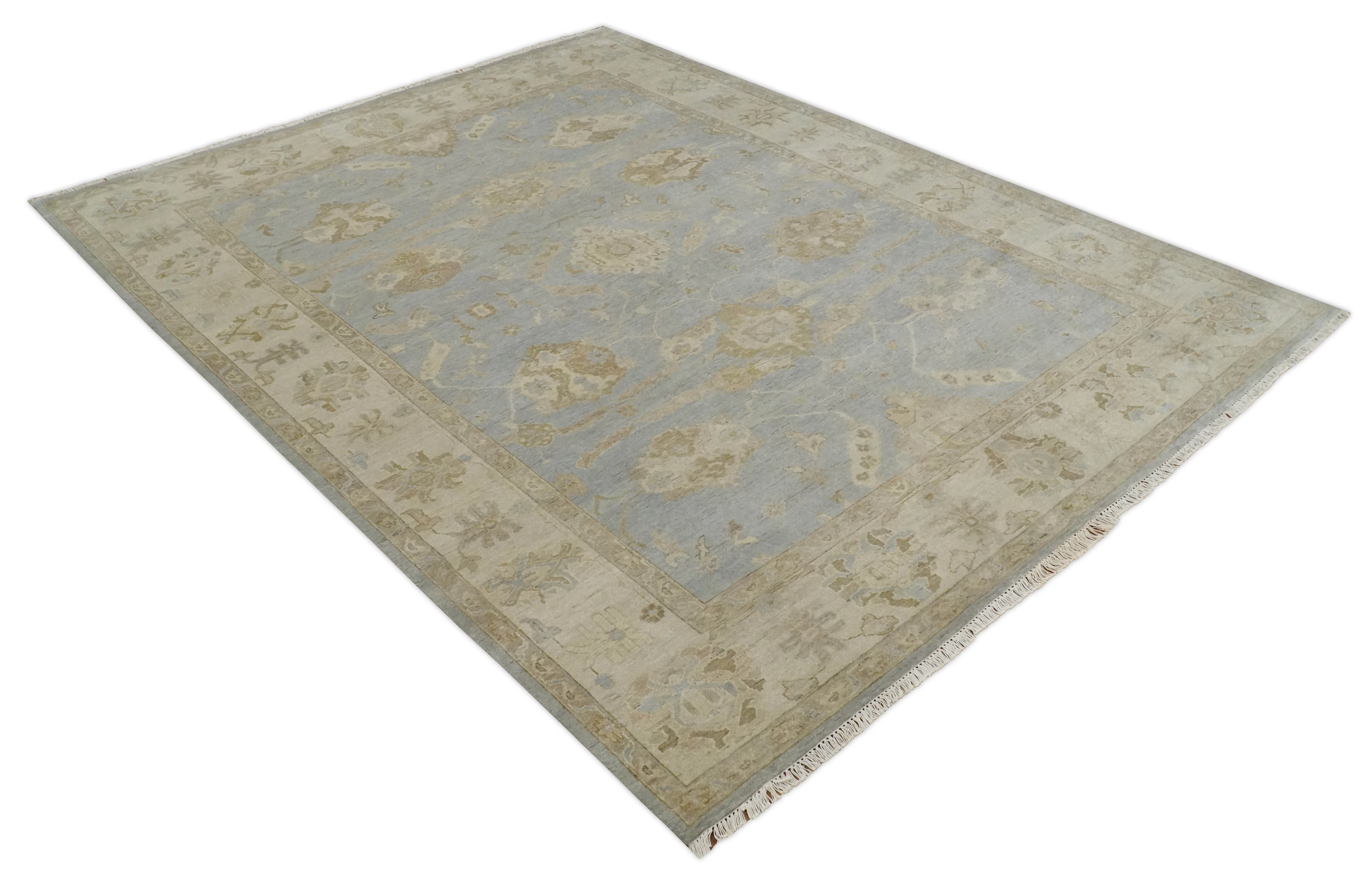 Antique look Gray, Beige and Olive Hand knotted Traditional Oushak 9x12 wool Area Rug - Image 9