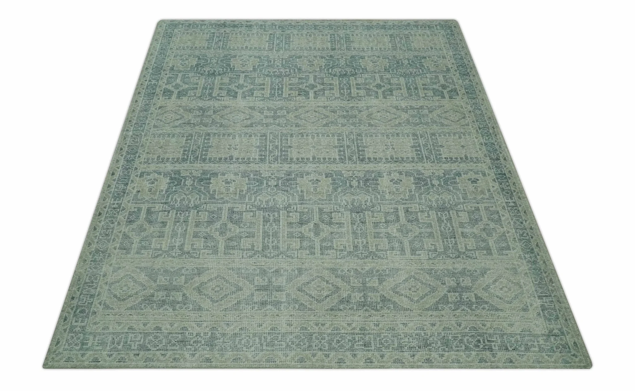 Custom Made Gray, Beige and Silver Hand Knotted Tribal Design wool area rug - Image 9