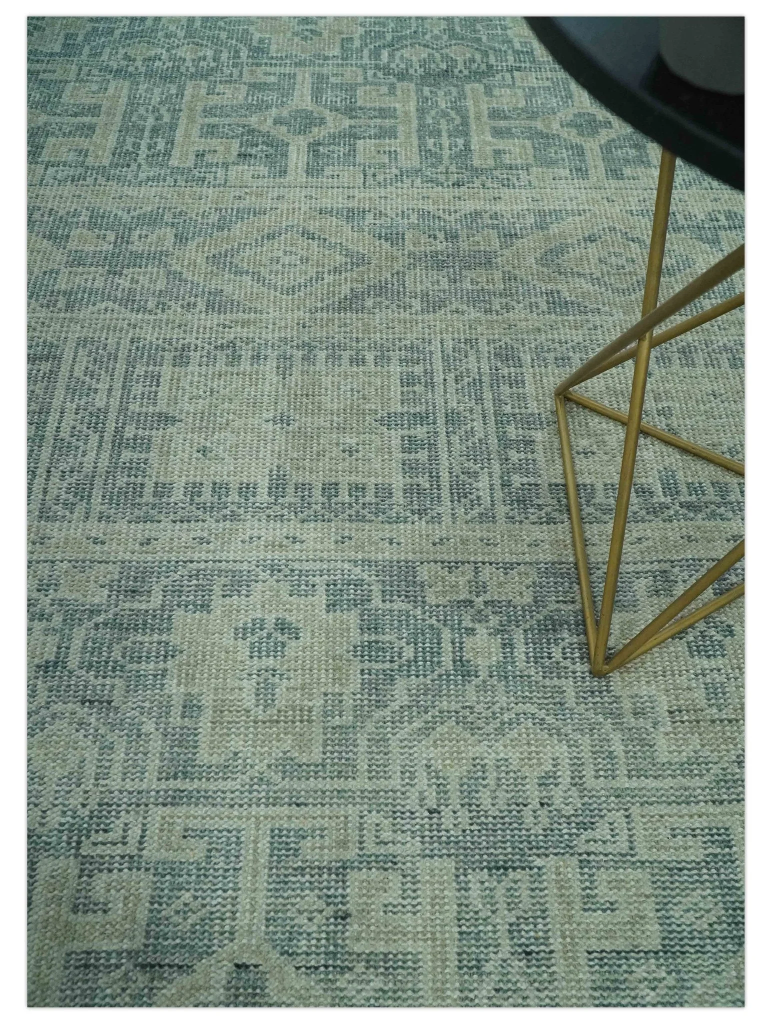 Blue, Beige and Silver 8x10 Hand Knotted Tribal Design wool area rug - Image 2