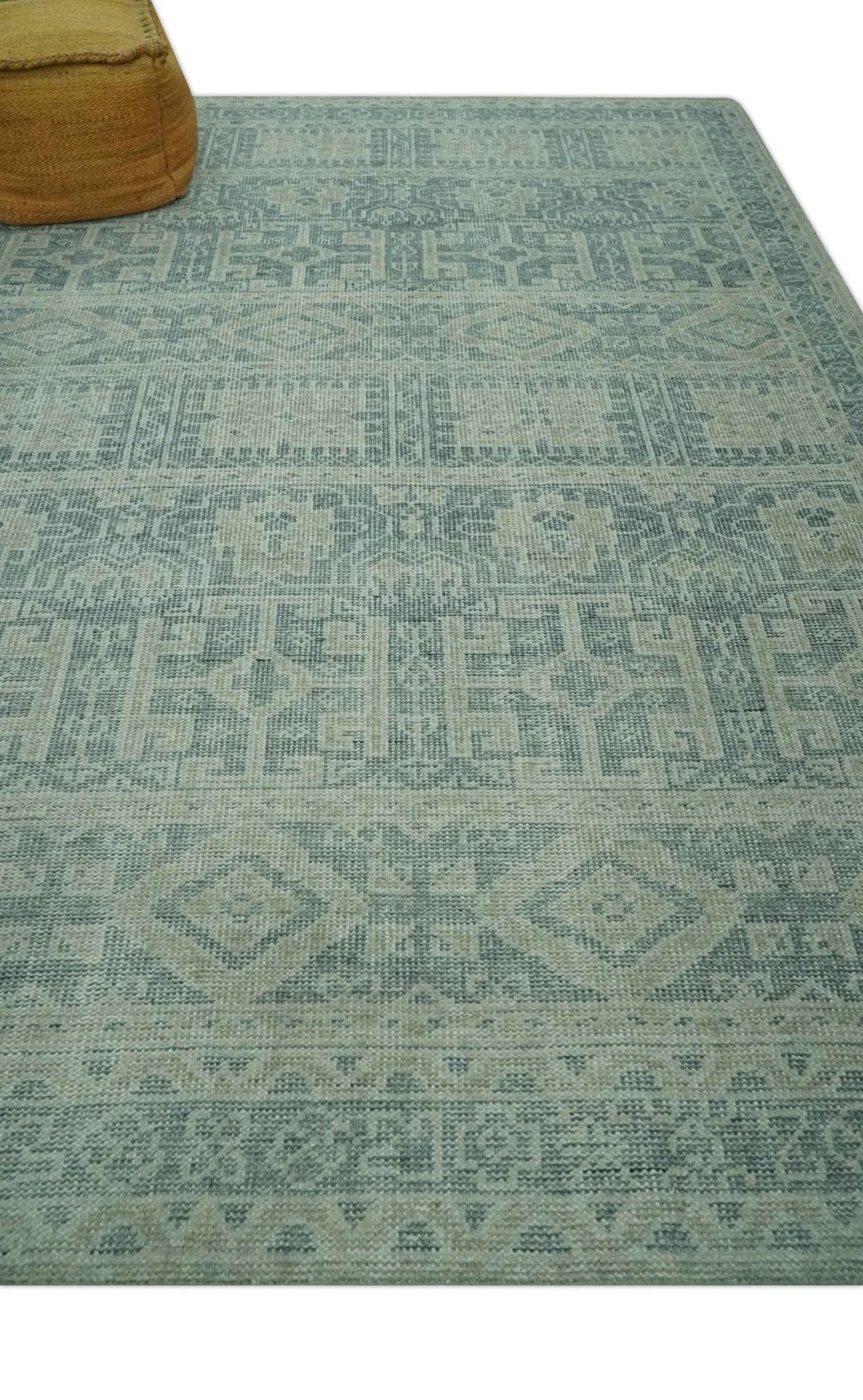 Blue, Beige and Silver 8x10 Hand Knotted Tribal Design wool area rug - Image 3