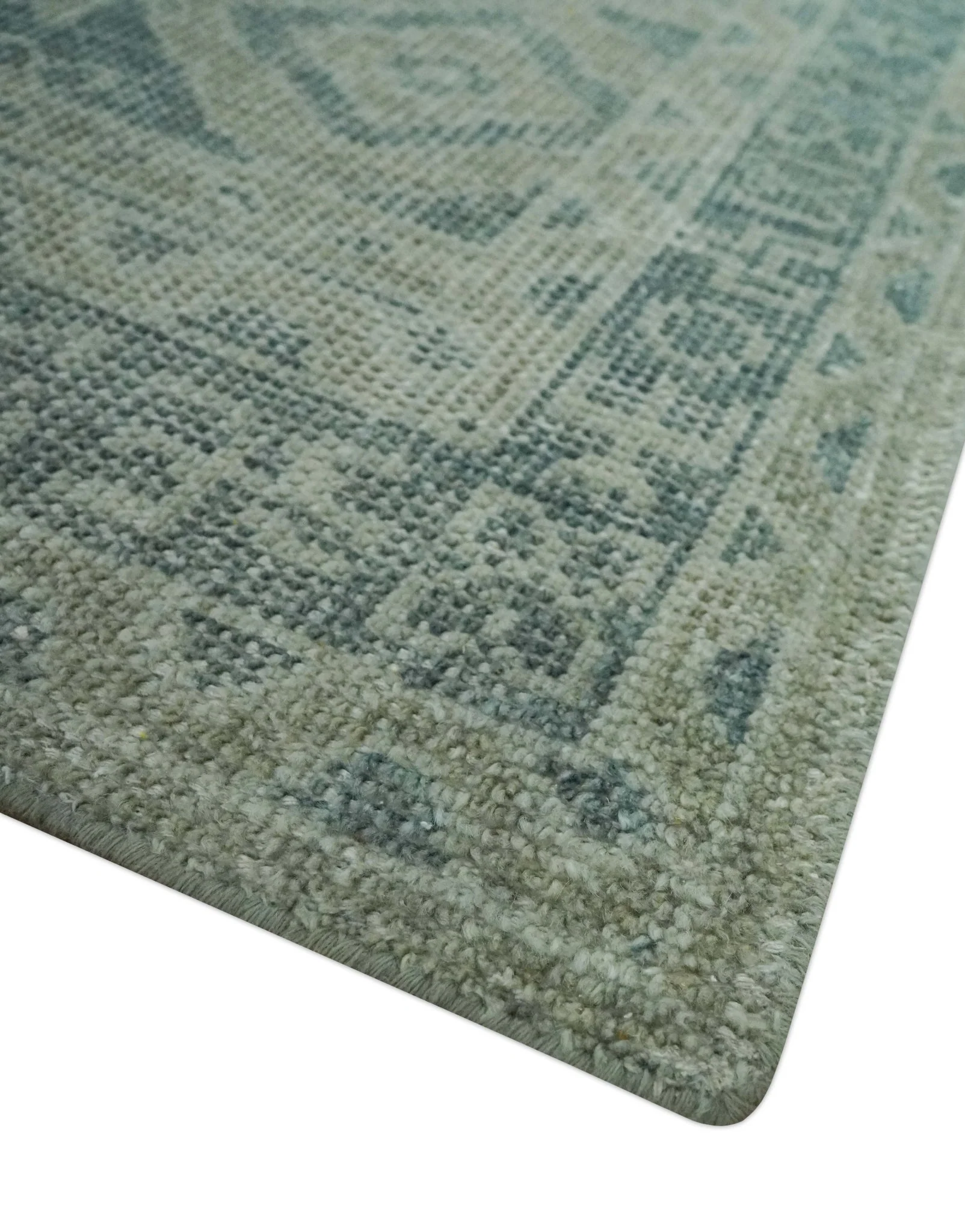 Blue, Beige and Silver 8x10 Hand Knotted Tribal Design wool area rug - Image 5