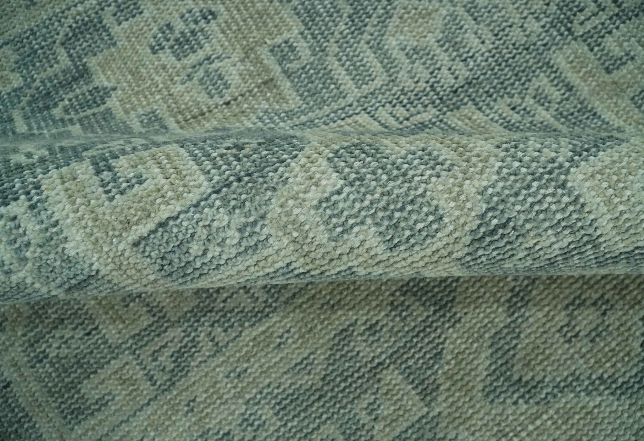 Blue, Beige and Silver 8x10 Hand Knotted Tribal Design wool area rug - Image 6