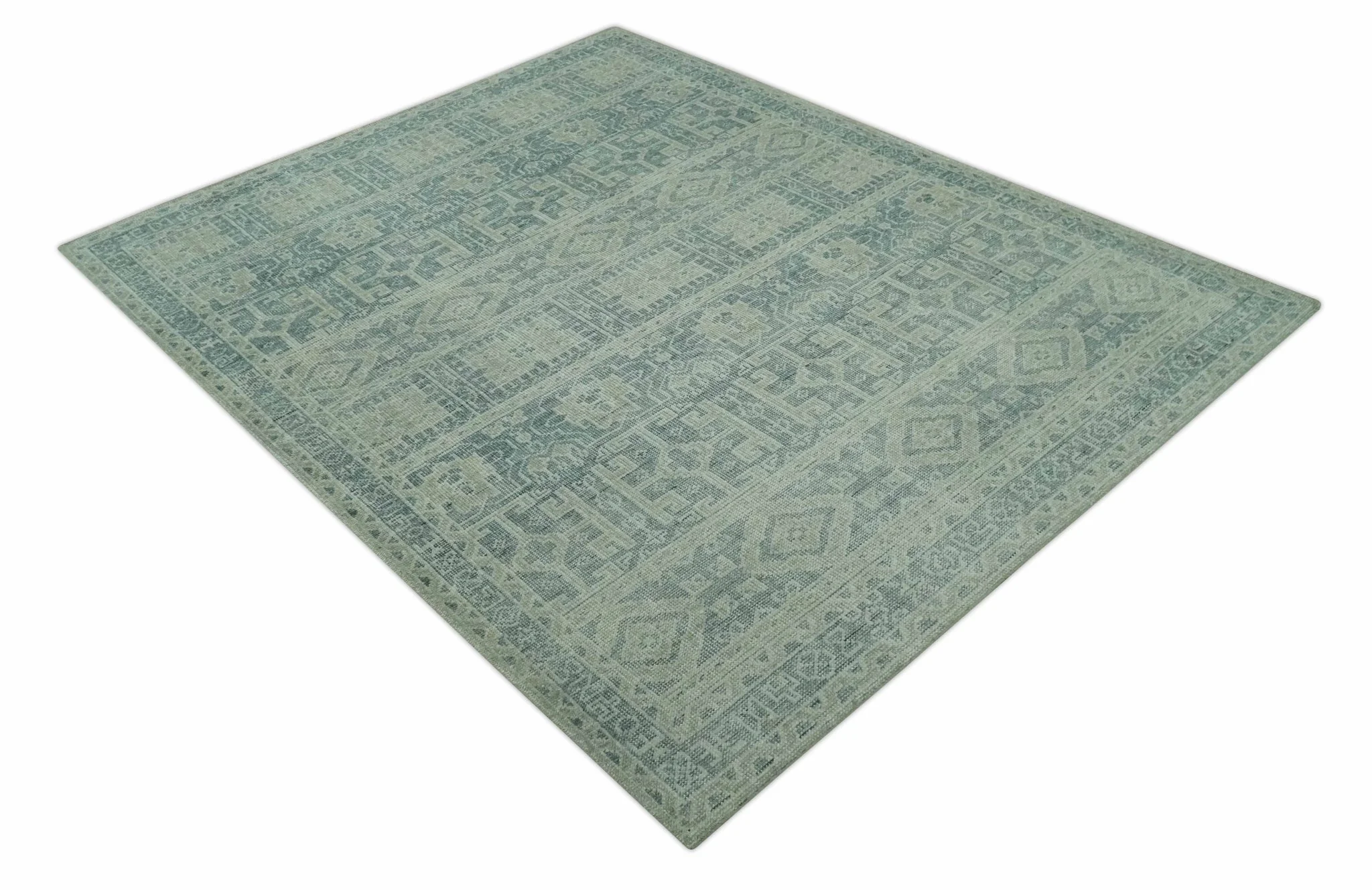 Blue, Beige and Silver 8x10 Hand Knotted Tribal Design wool area rug - Image 8