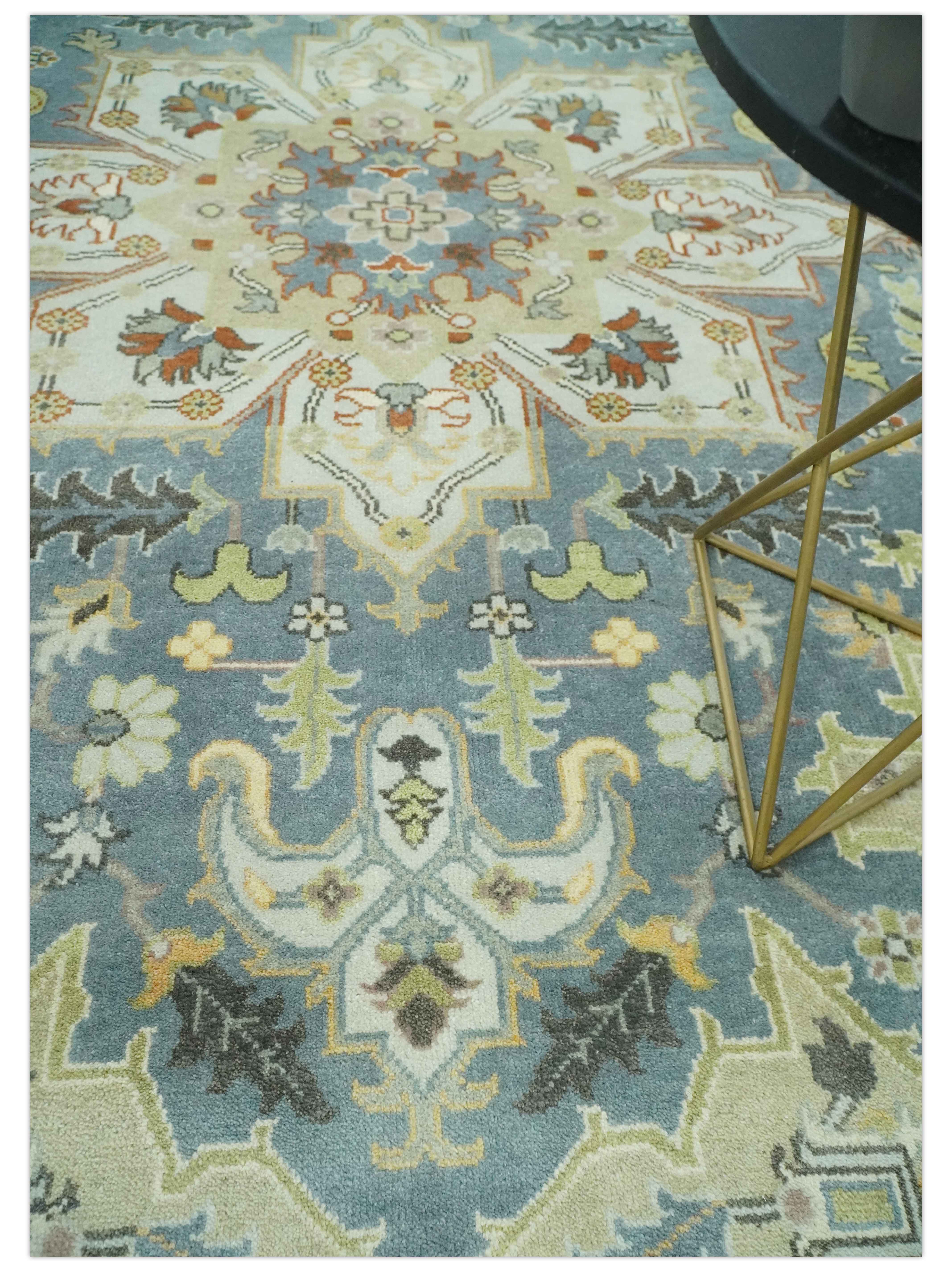 Antique Style Gray, Beige and Silver 9x12 Hand Knotted Traditional Medallion wool rug - Image 2