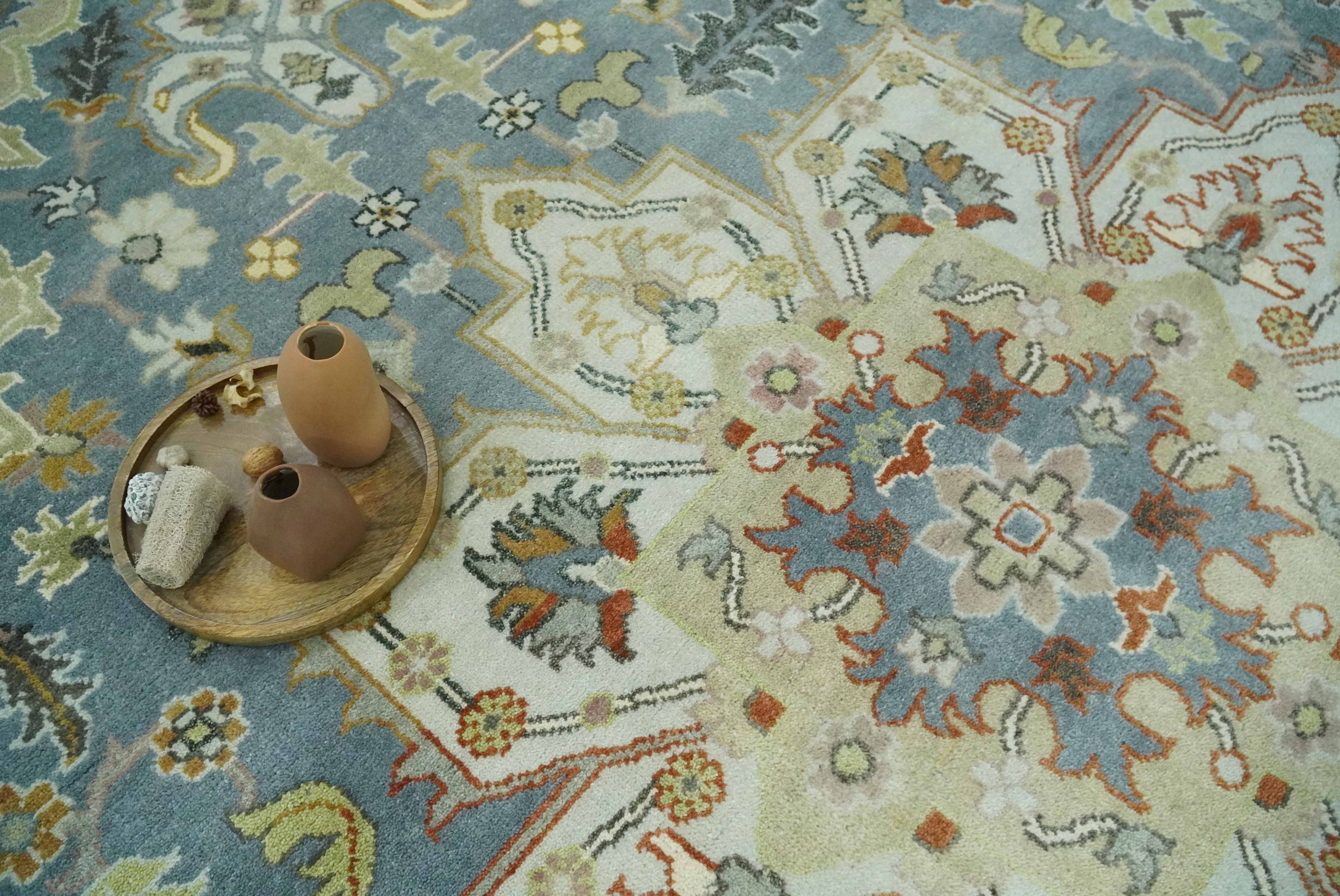Antique Style Gray, Beige and Silver 9x12 Hand Knotted Traditional Medallion wool rug - Image 8