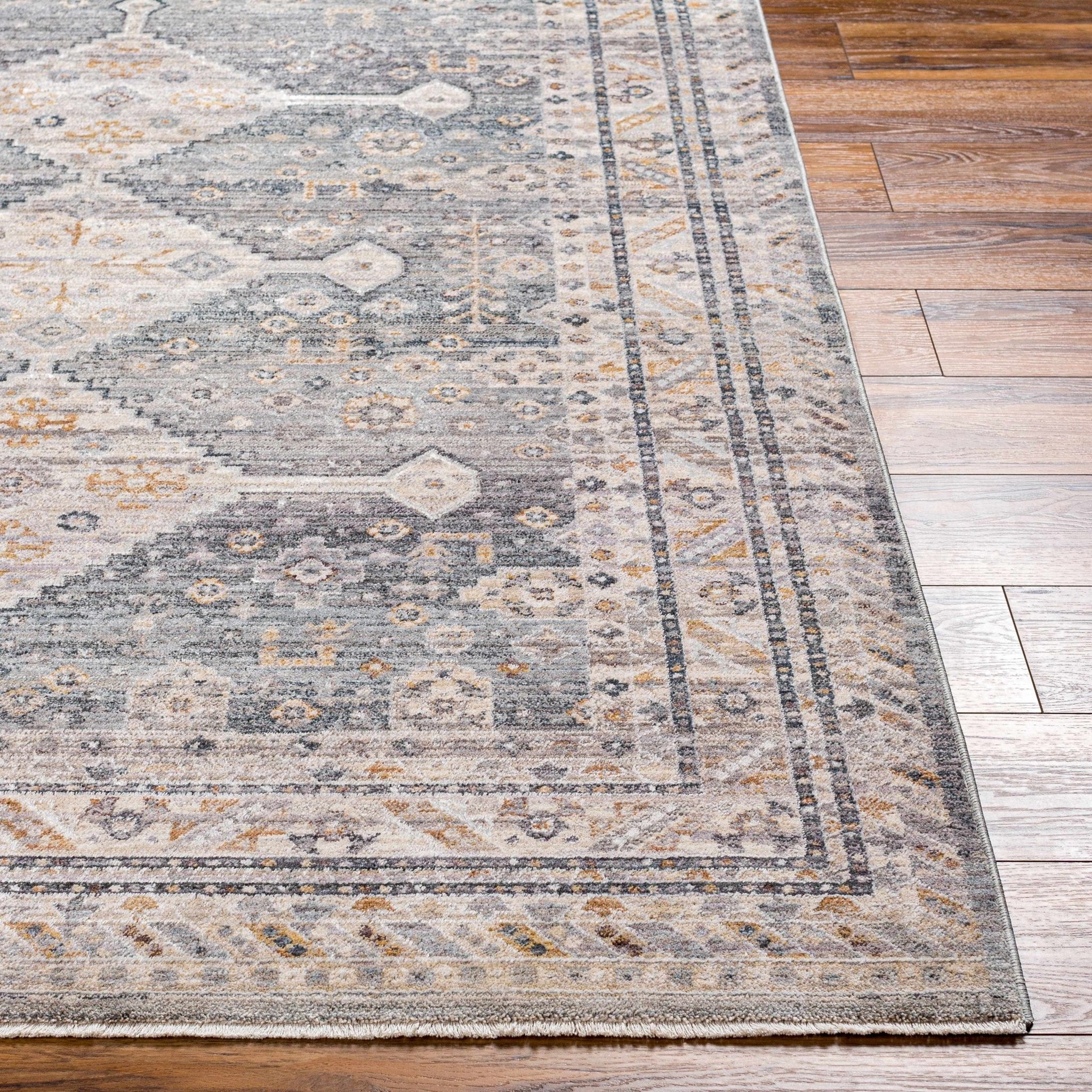 Gray Beige Southwestern Style Machien Woven Rug - Image 5