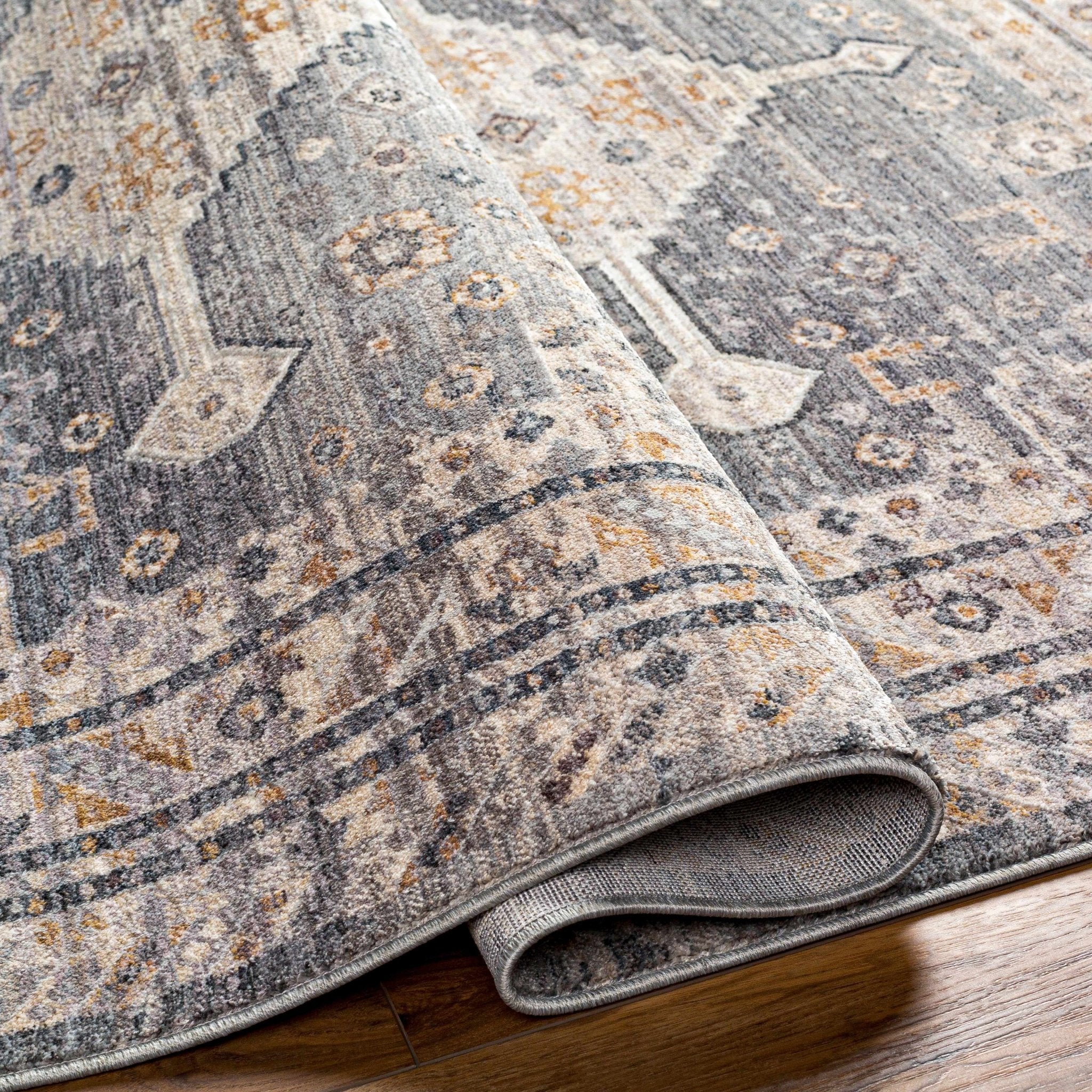 Gray Beige Southwestern Style Machien Woven Rug - Image 6
