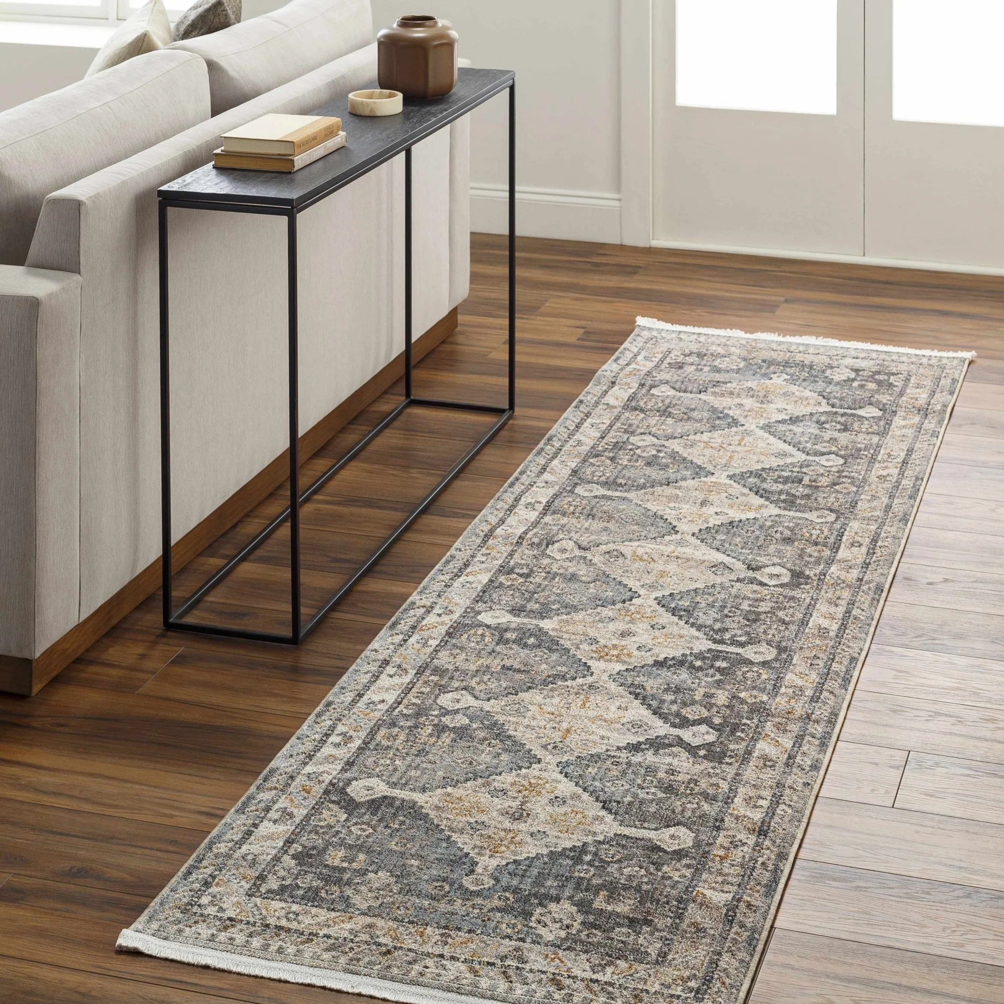 Gray Beige Southwestern Style Machien Woven Rug - Image 9