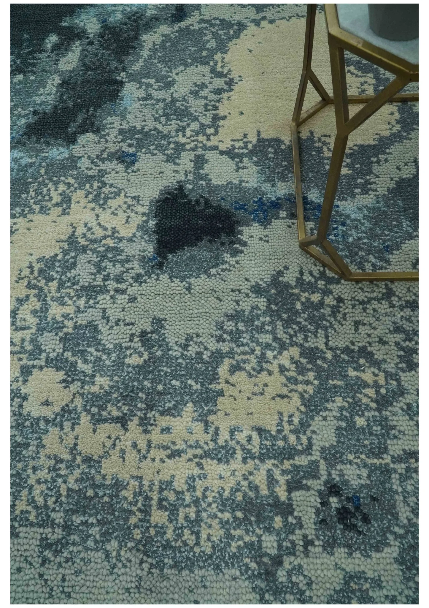 Gray, Blue and Black Modern Abstract 5x8 Hand Knotted wool area rug - Image 2