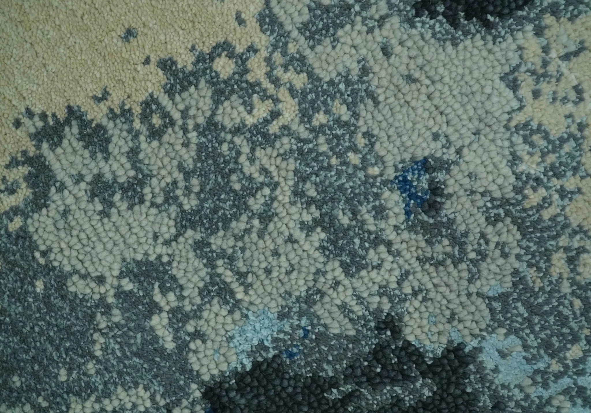 Gray, Blue and Black Modern Abstract 5x8 Hand Knotted wool area rug - Image 4