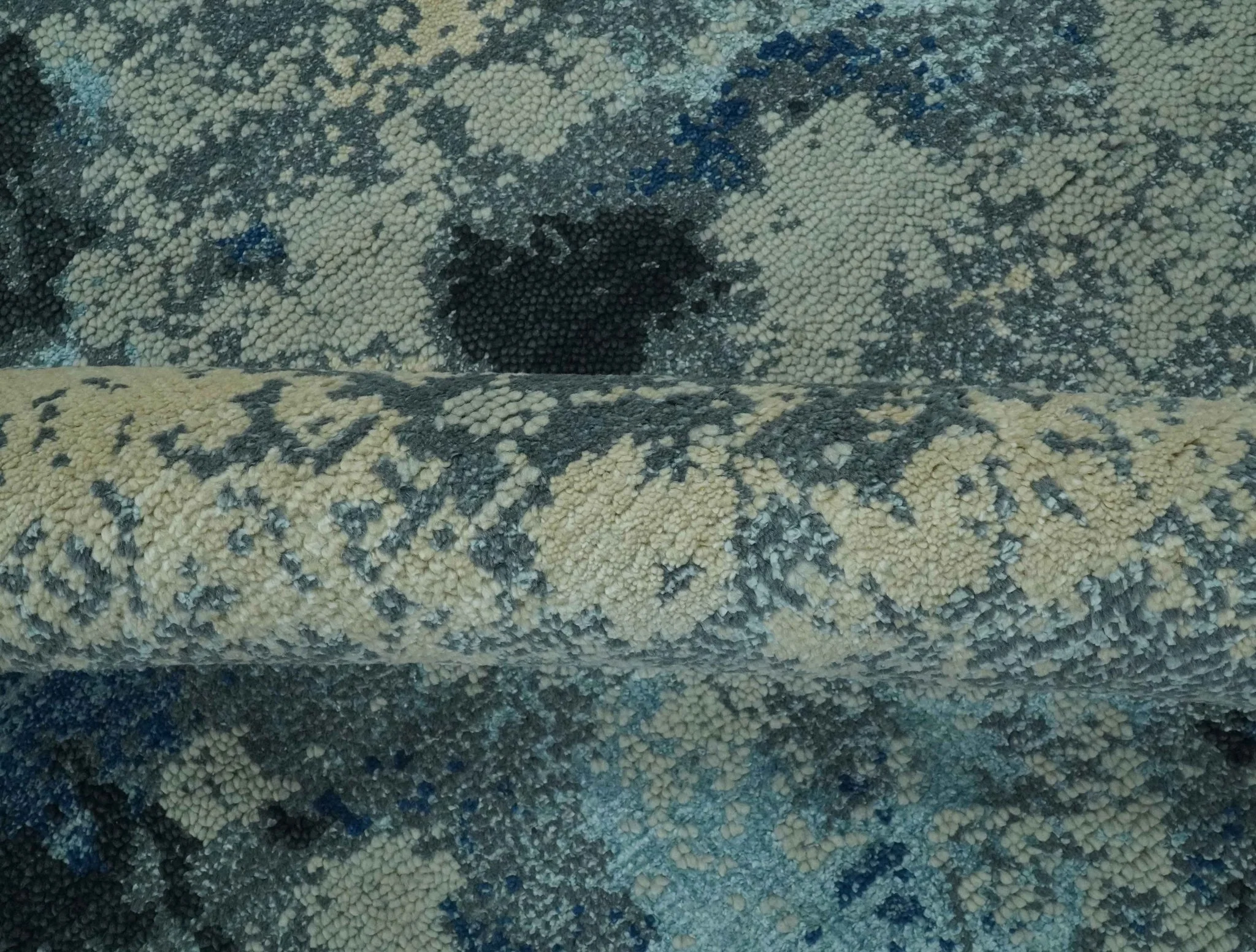 Gray, Blue and Black Modern Abstract 5x8 Hand Knotted wool area rug - Image 6
