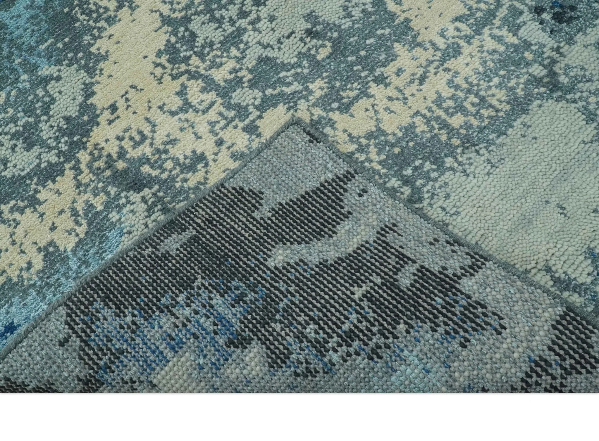 Gray, Blue and Black Modern Abstract 5x8 Hand Knotted wool area rug - Image 7