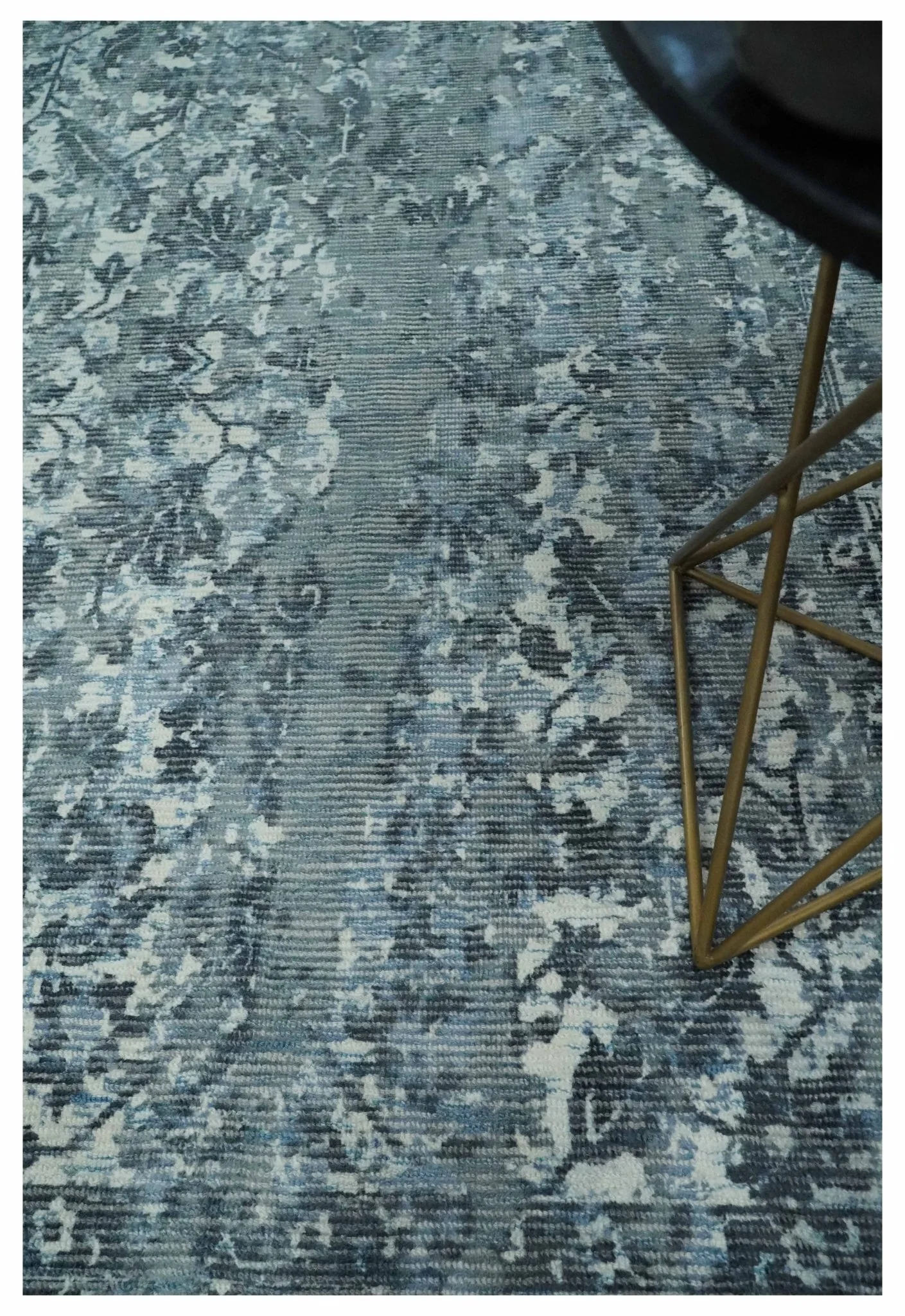 Modern Abstract Gray, Blue, Charcoal and Ivory 5x8 Hand loom wool and Viscose Area Rug - Image 3