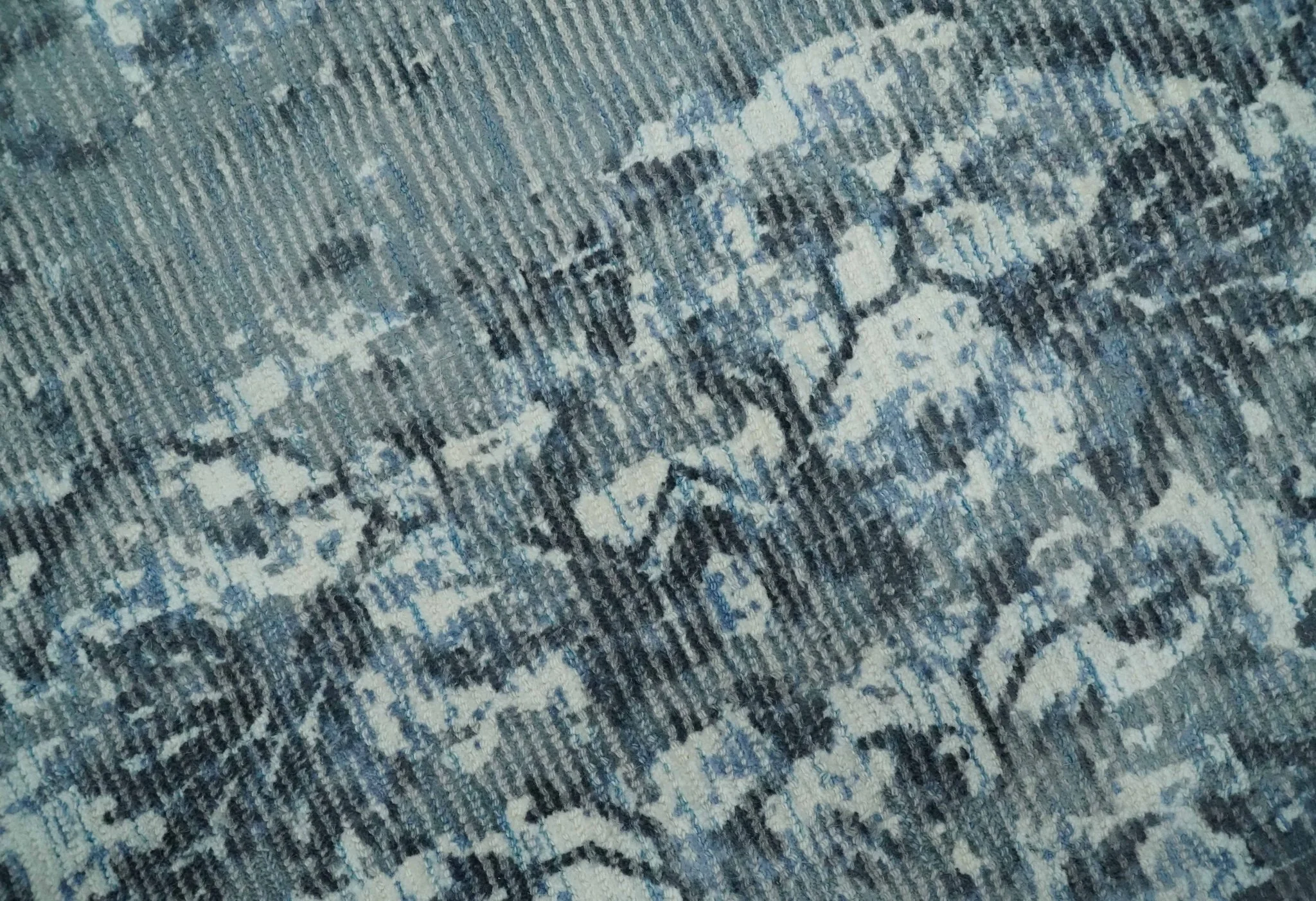 Modern Abstract Gray, Blue, Charcoal and Ivory 5x8 Hand loom wool and Viscose Area Rug - Image 5