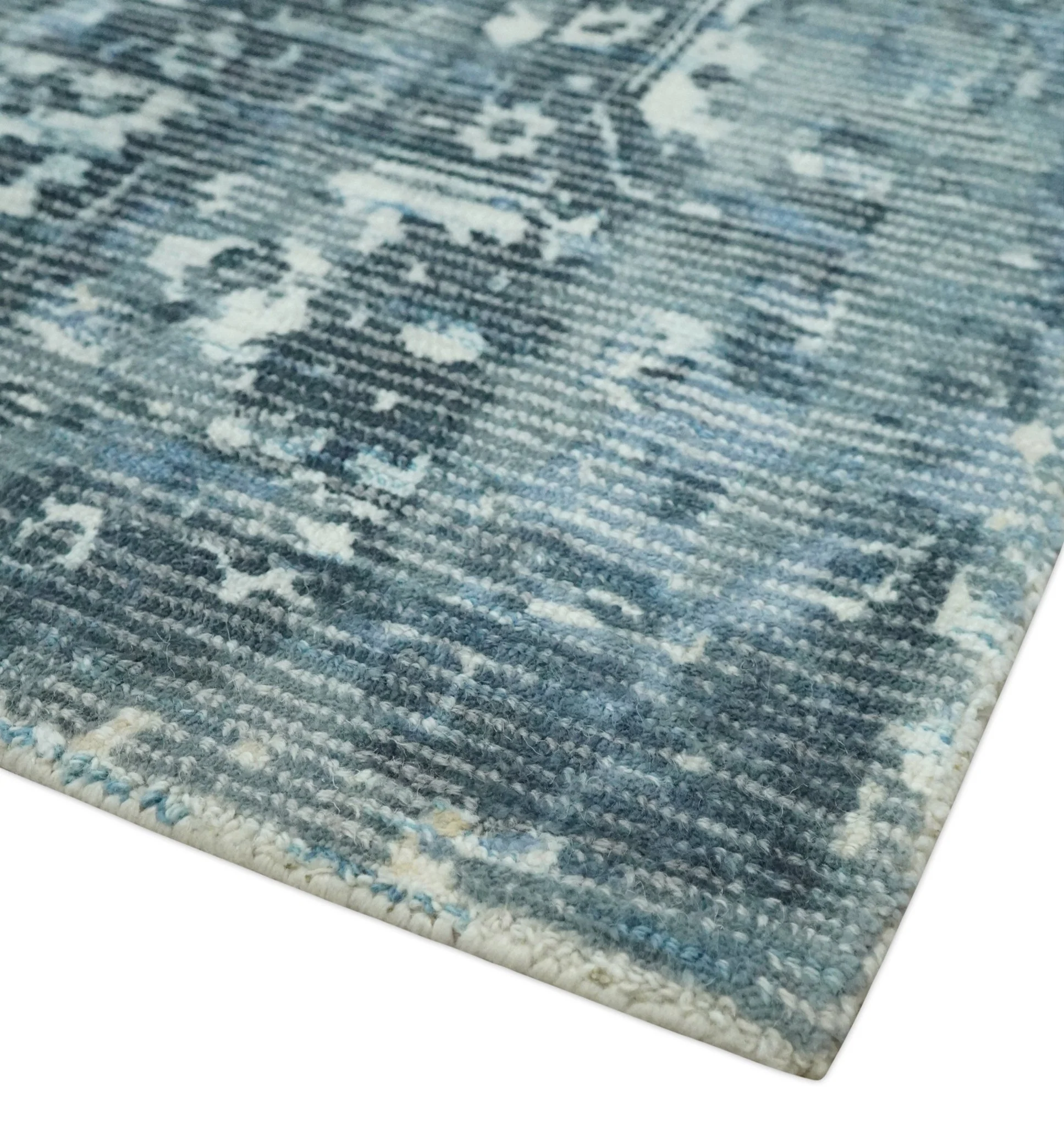 Modern Abstract Gray, Blue, Charcoal and Ivory 5x8 Hand loom wool and Viscose Area Rug - Image 6