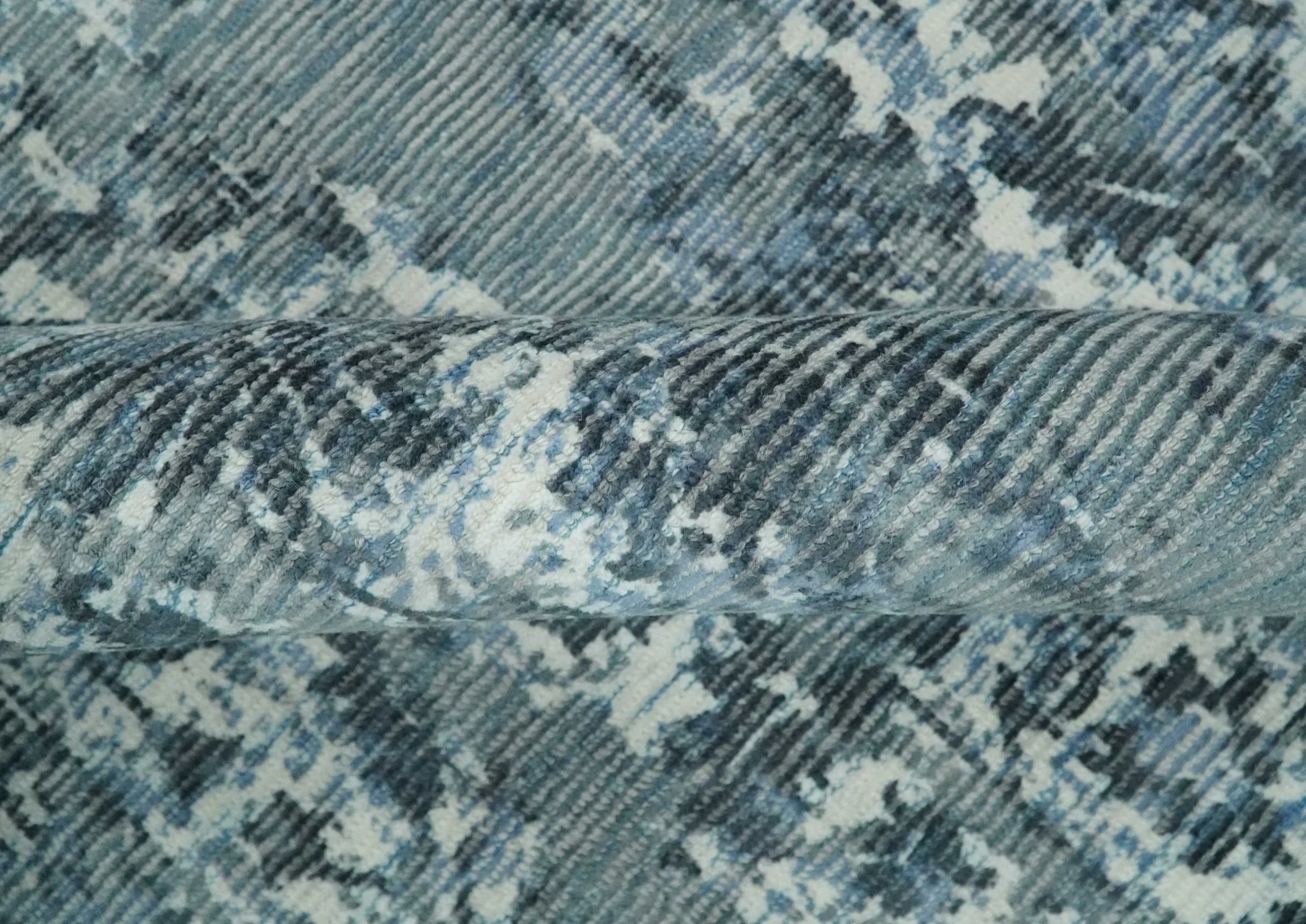 Modern Abstract Gray, Blue, Charcoal and Ivory 5x8 Hand loom wool and Viscose Area Rug - Image 7
