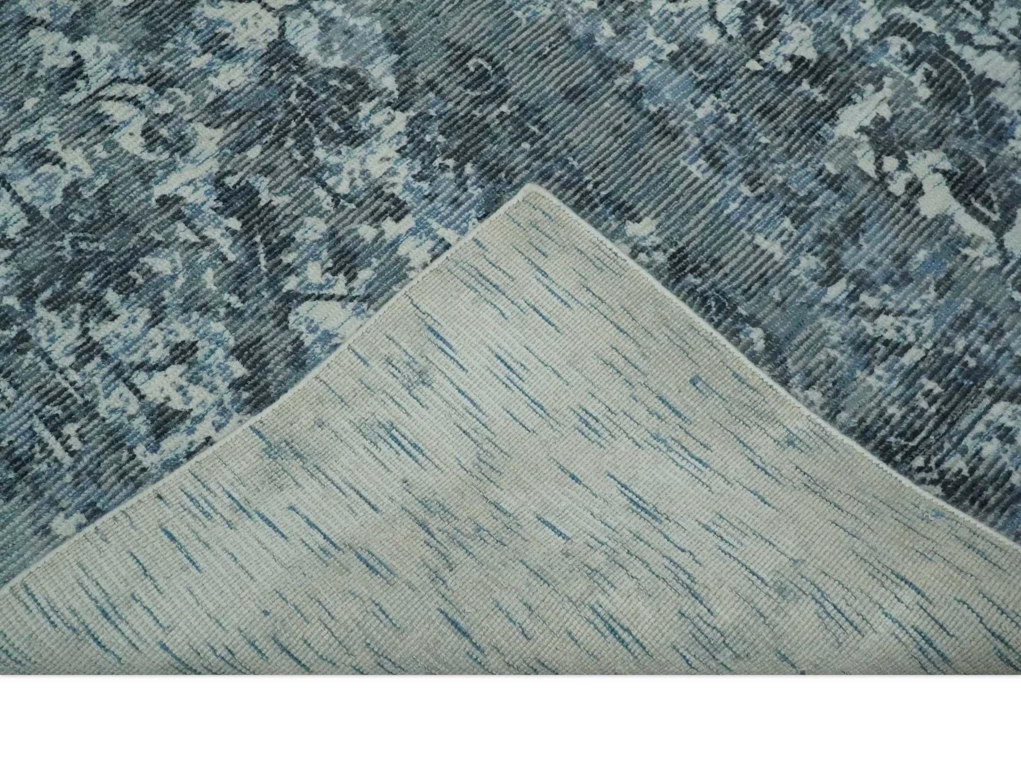 Modern Abstract Gray, Blue, Charcoal and Ivory 5x8 Hand loom wool and Viscose Area Rug - Image 8