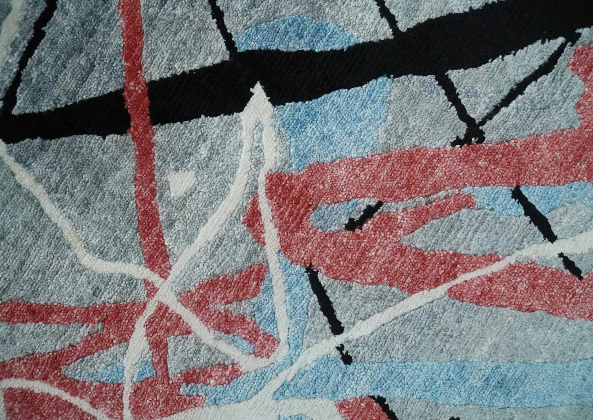 Modern Artistic Rug 8x10 Gray, Blue, Rust and Black Abstract Hand Knotted Bamboo Silk Area Rug - Image 4