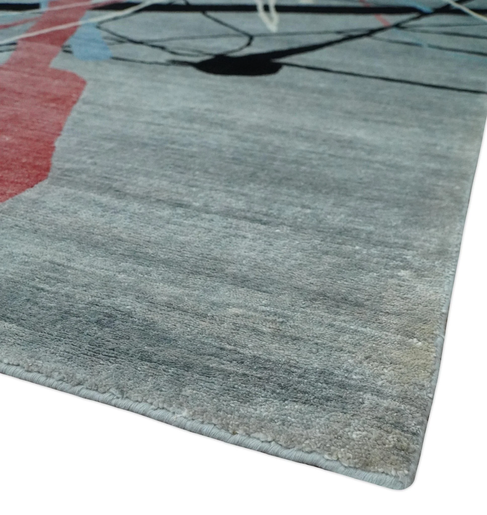 Modern Artistic Rug 8x10 Gray, Blue, Rust and Black Abstract Hand Knotted Bamboo Silk Area Rug - Image 5