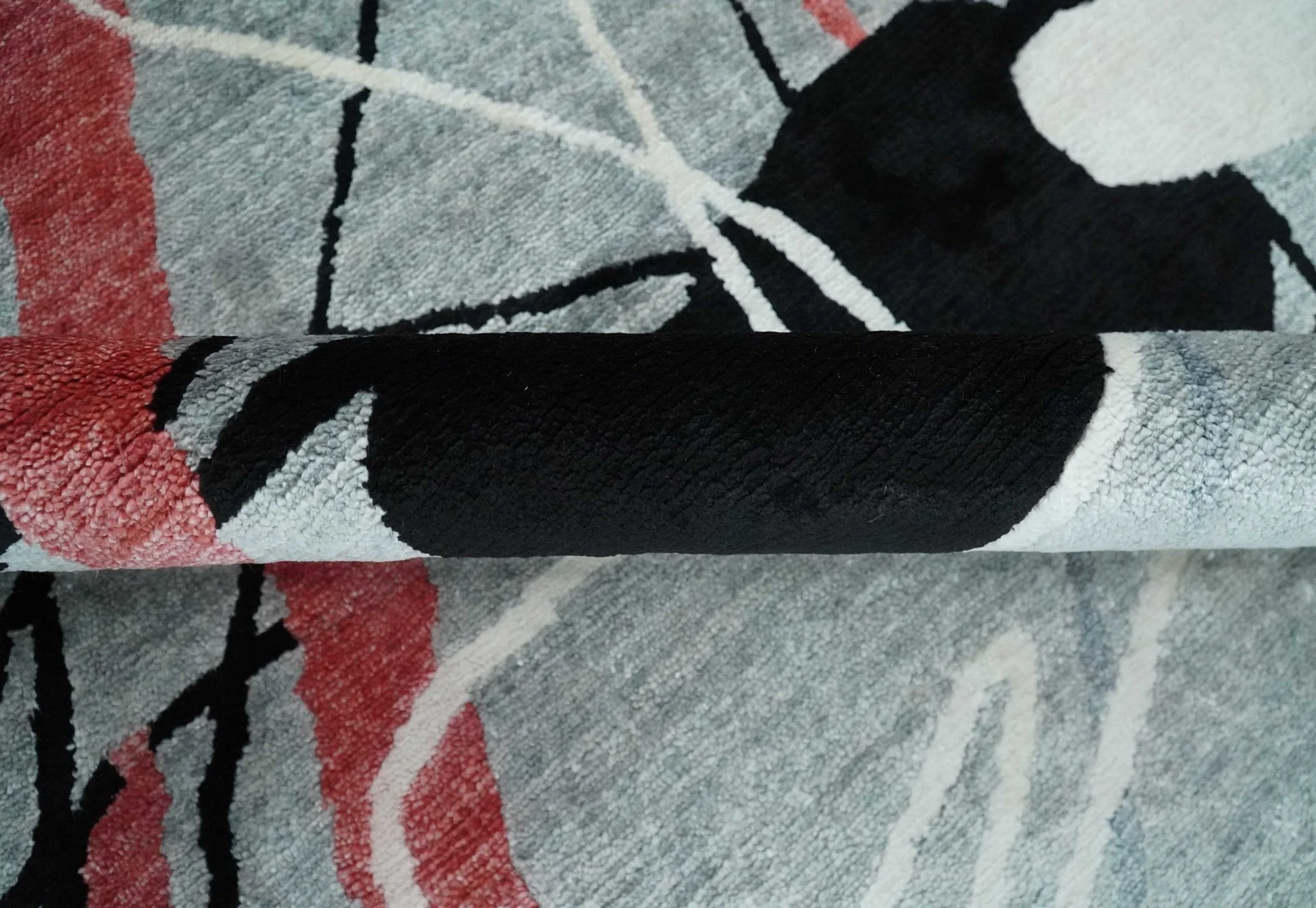Modern Artistic Rug 8x10 Gray, Blue, Rust and Black Abstract Hand Knotted Bamboo Silk Area Rug - Image 6