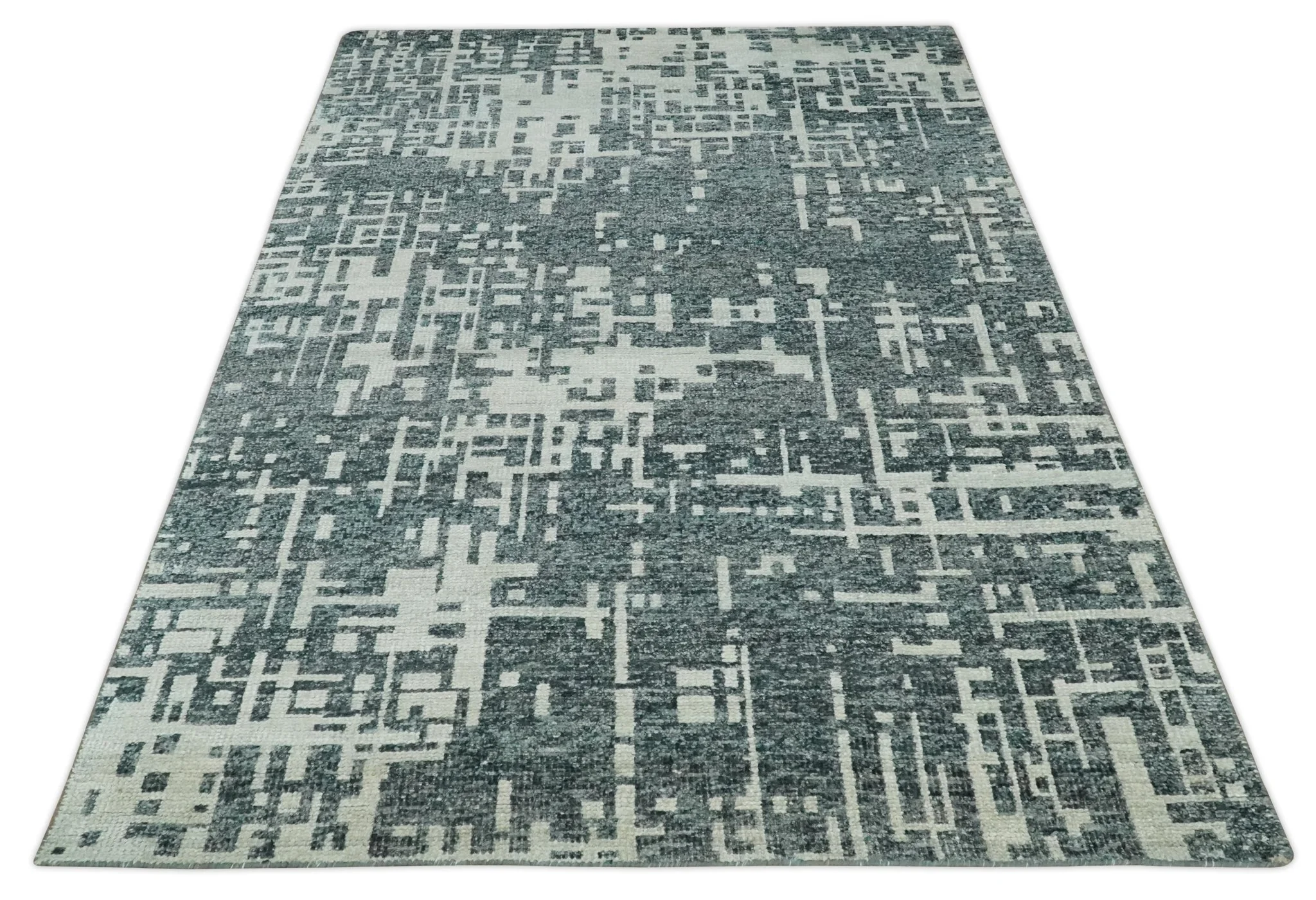 5x8 Hand Knotted Gray, Charcoal and Ivory Modern Abstract Contemporary Recycled art silk Area Rug - Image 10