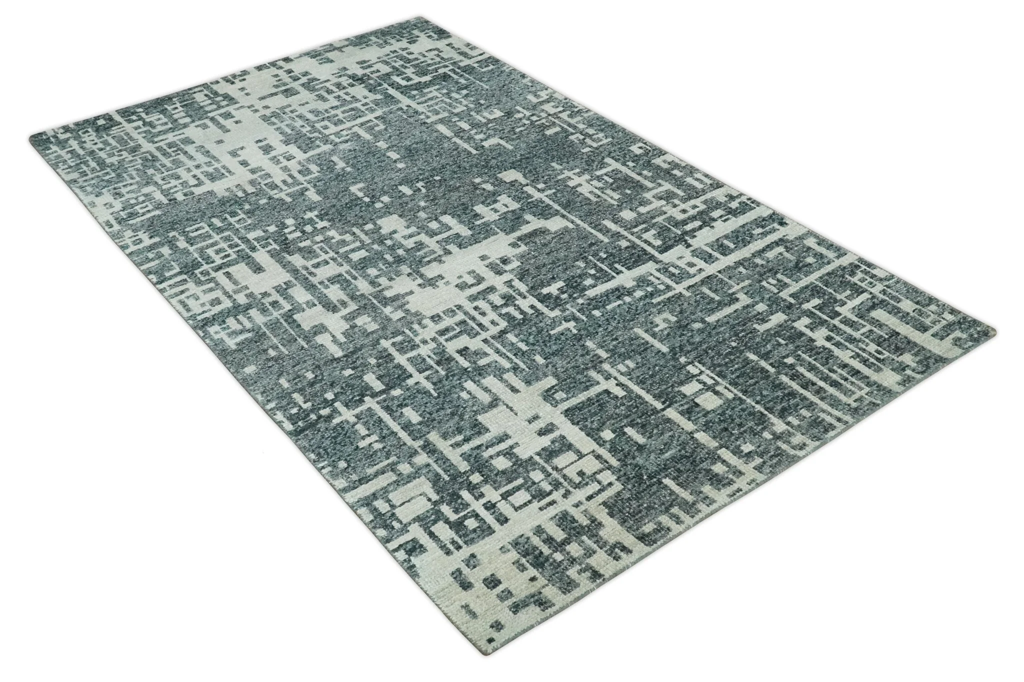 5x8 Hand Knotted Gray, Charcoal and Ivory Modern Abstract Contemporary Recycled art silk Area Rug - Image 9