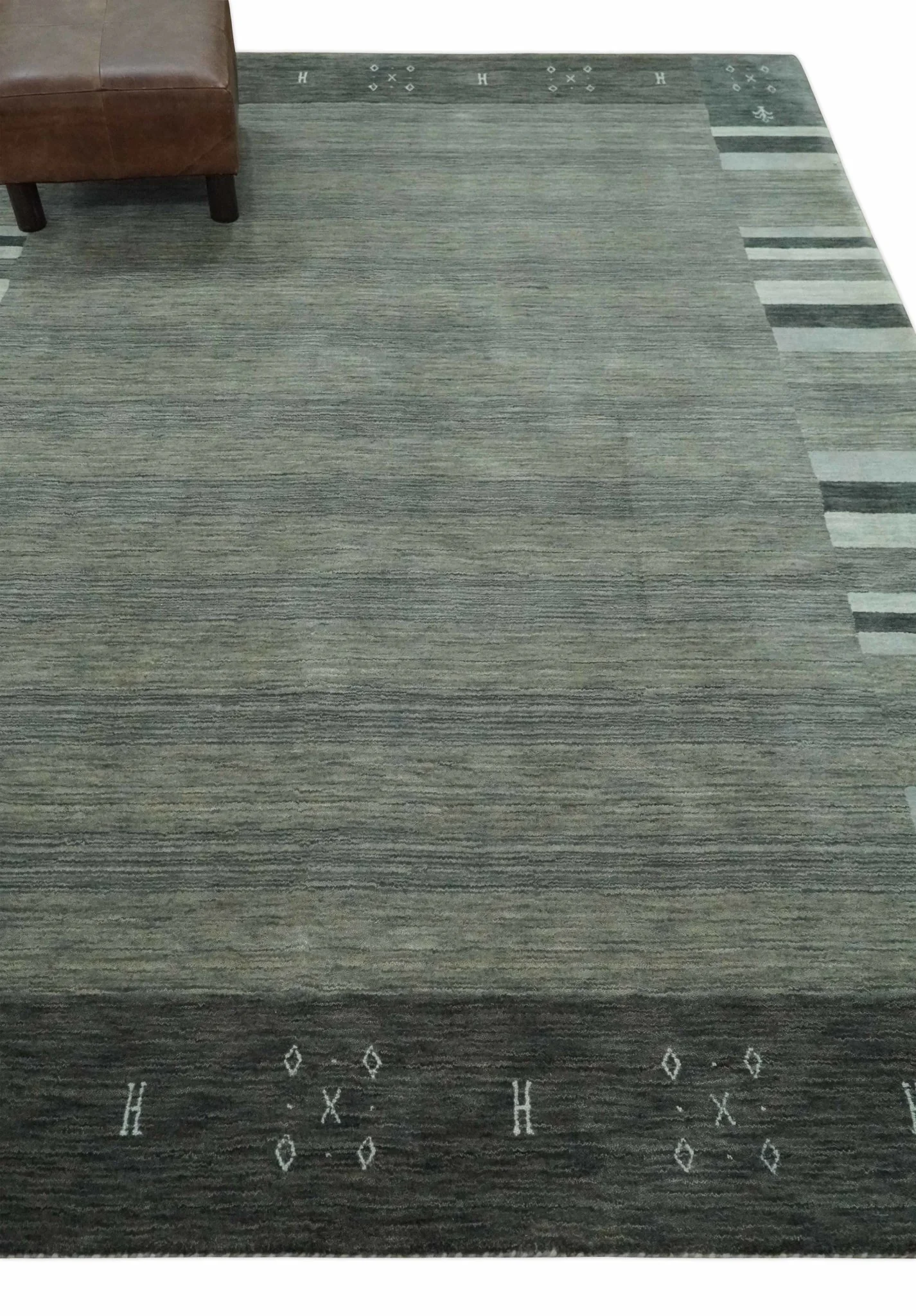5x8 Gray, Charcoal and Ivory with Striped Wool Hand Woven Southwestern Lori Gabbeh Rug| KNT27 - Image 2