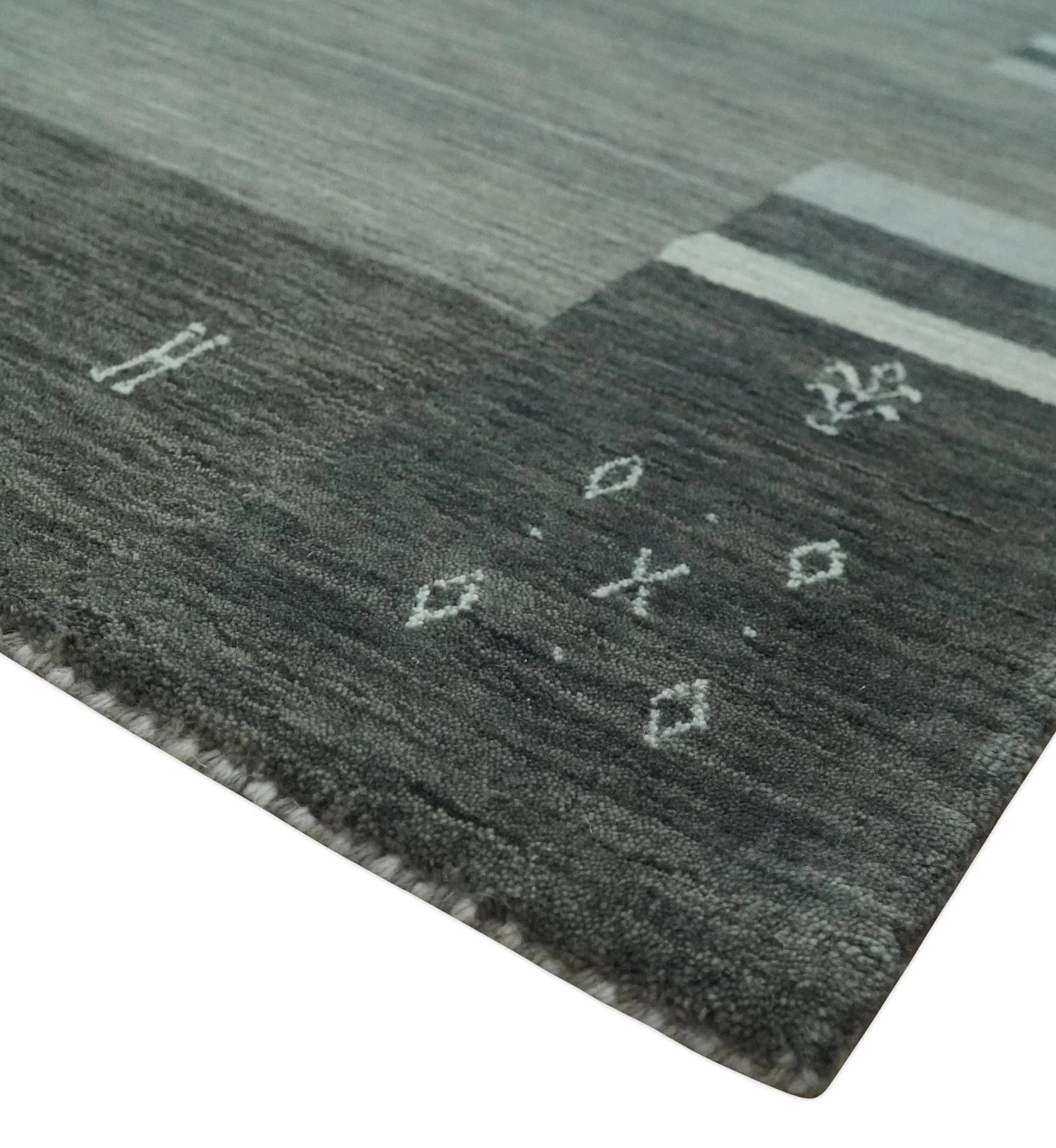 5x8 Gray, Charcoal and Ivory with Striped Wool Hand Woven Southwestern Lori Gabbeh Rug| KNT27 - Image 4