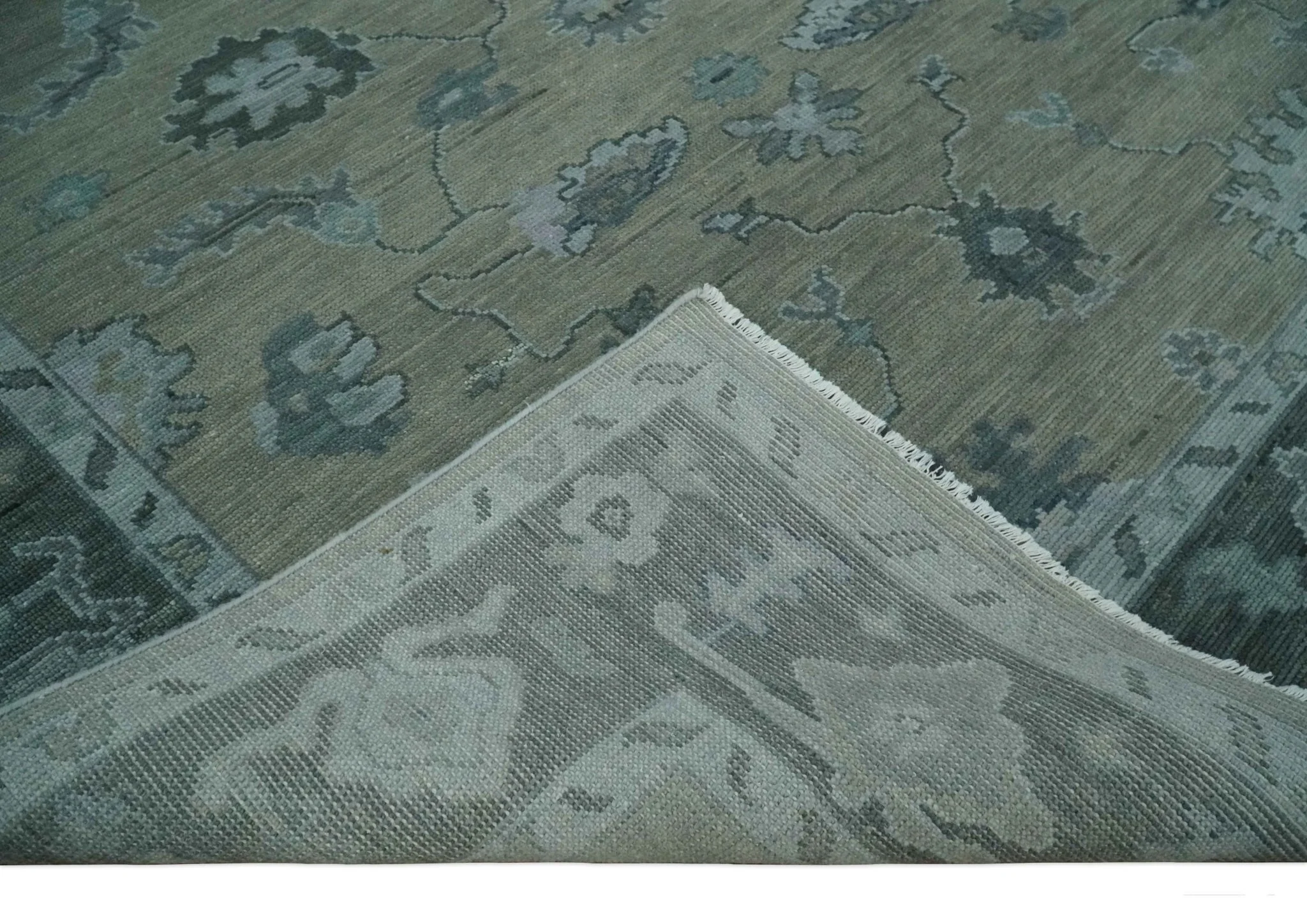 Custom Made Antique look Gray, Charcoal and silver Oriental Oushak wool Area Rug - Image 8