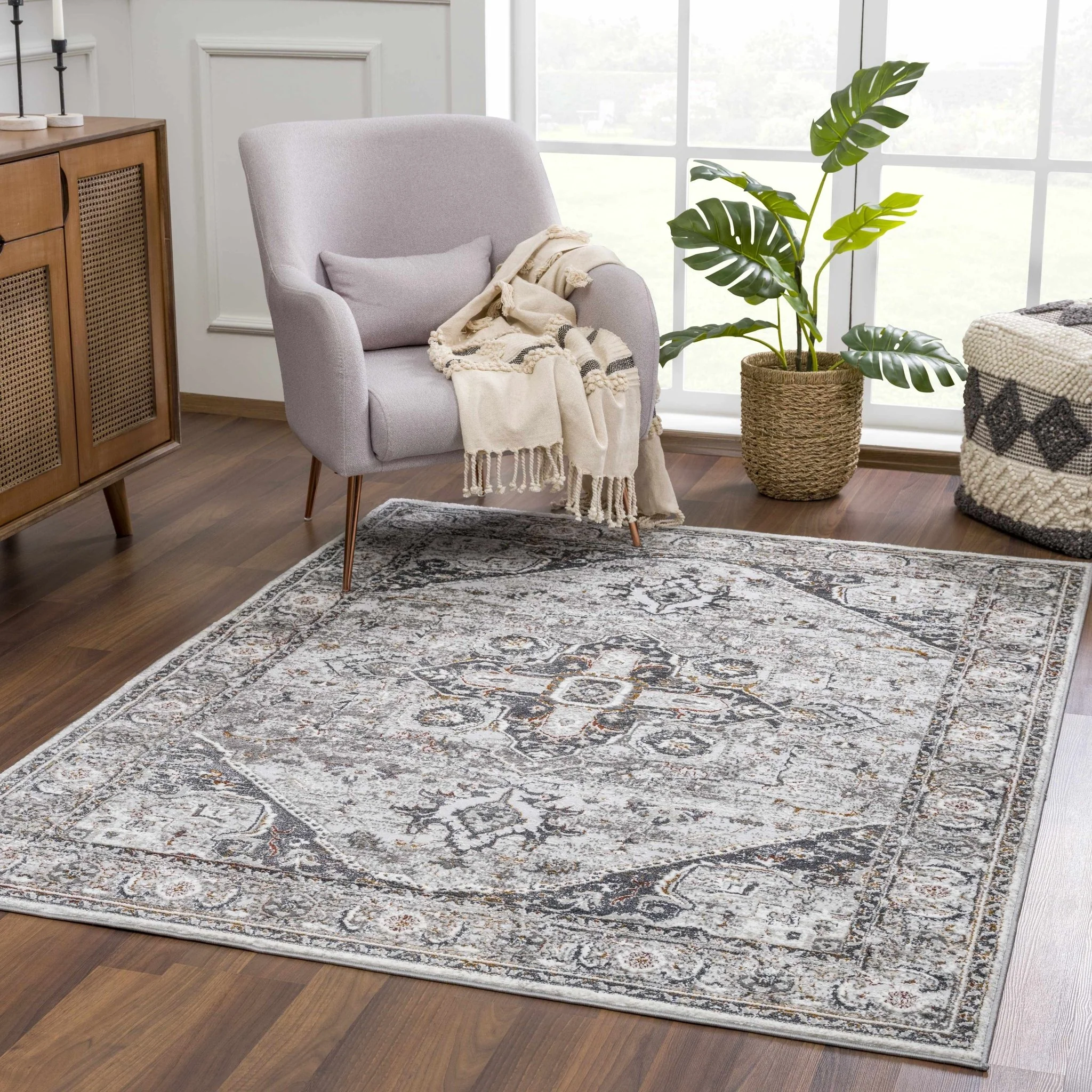 Antique Style Gray, Charcoal, Gold and Brown Traditional Heriz Design Area Rug - Image 11