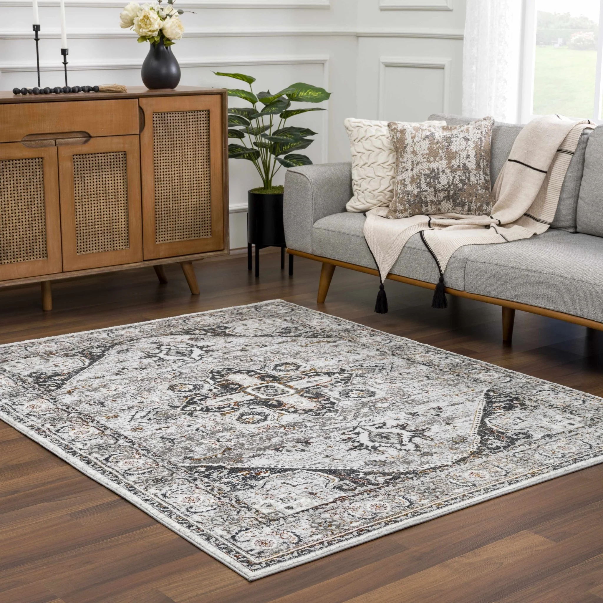 Antique Style Gray, Charcoal, Gold and Brown Traditional Heriz Design Area Rug - Image 12
