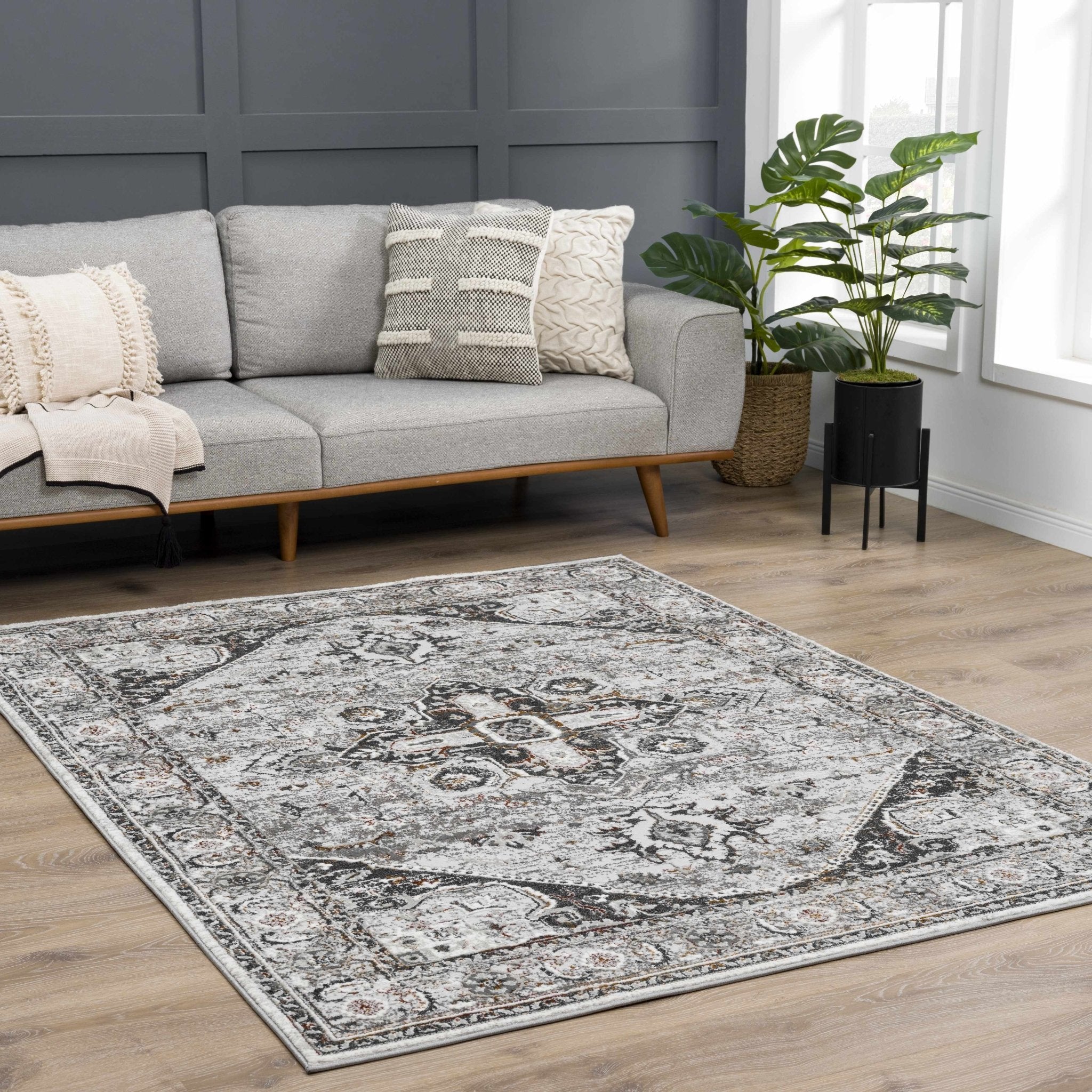 Antique Style Gray, Charcoal, Gold and Brown Traditional Heriz Design Area Rug - Image 13