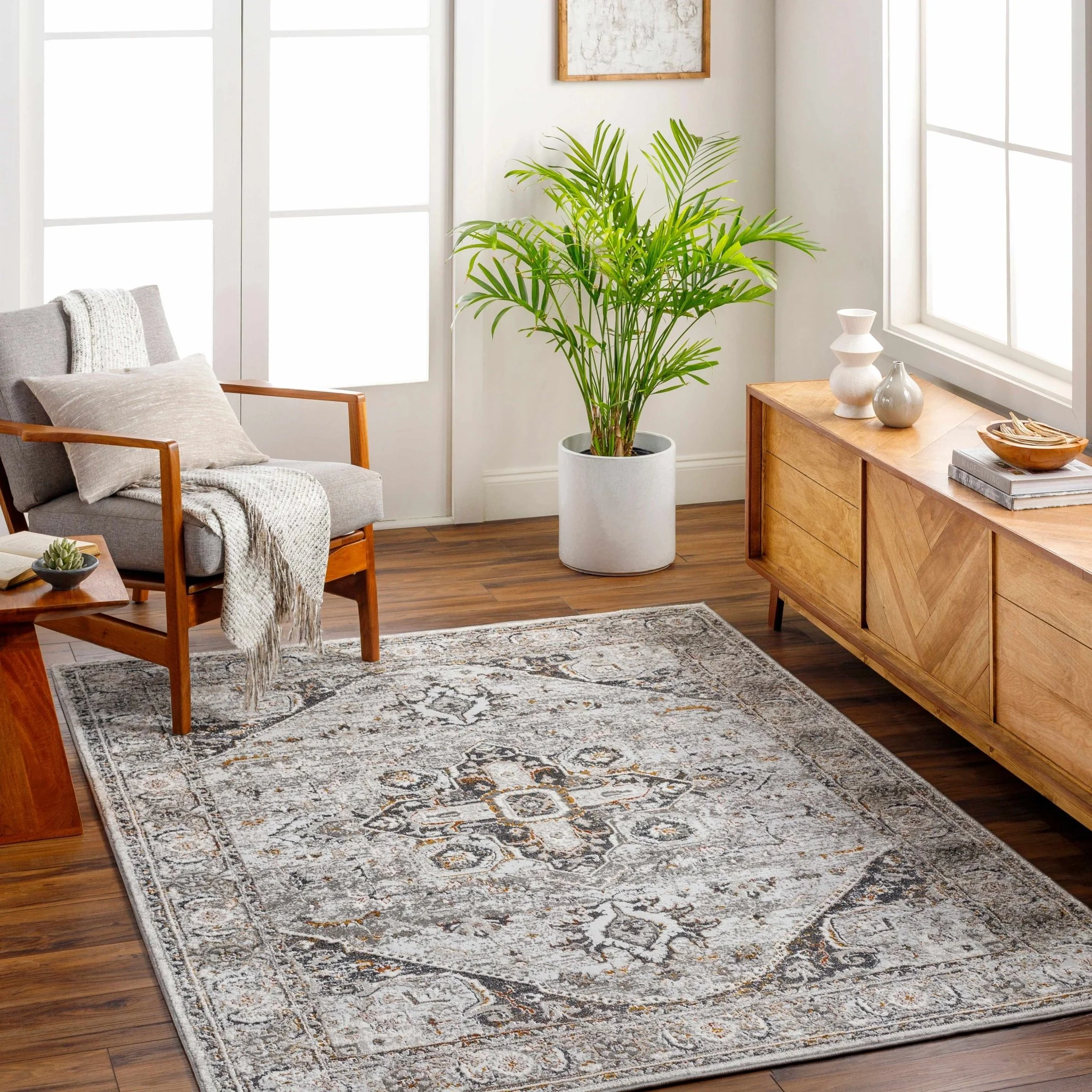 Antique Style Gray, Charcoal, Gold and Brown Traditional Heriz Design Area Rug - Image 19