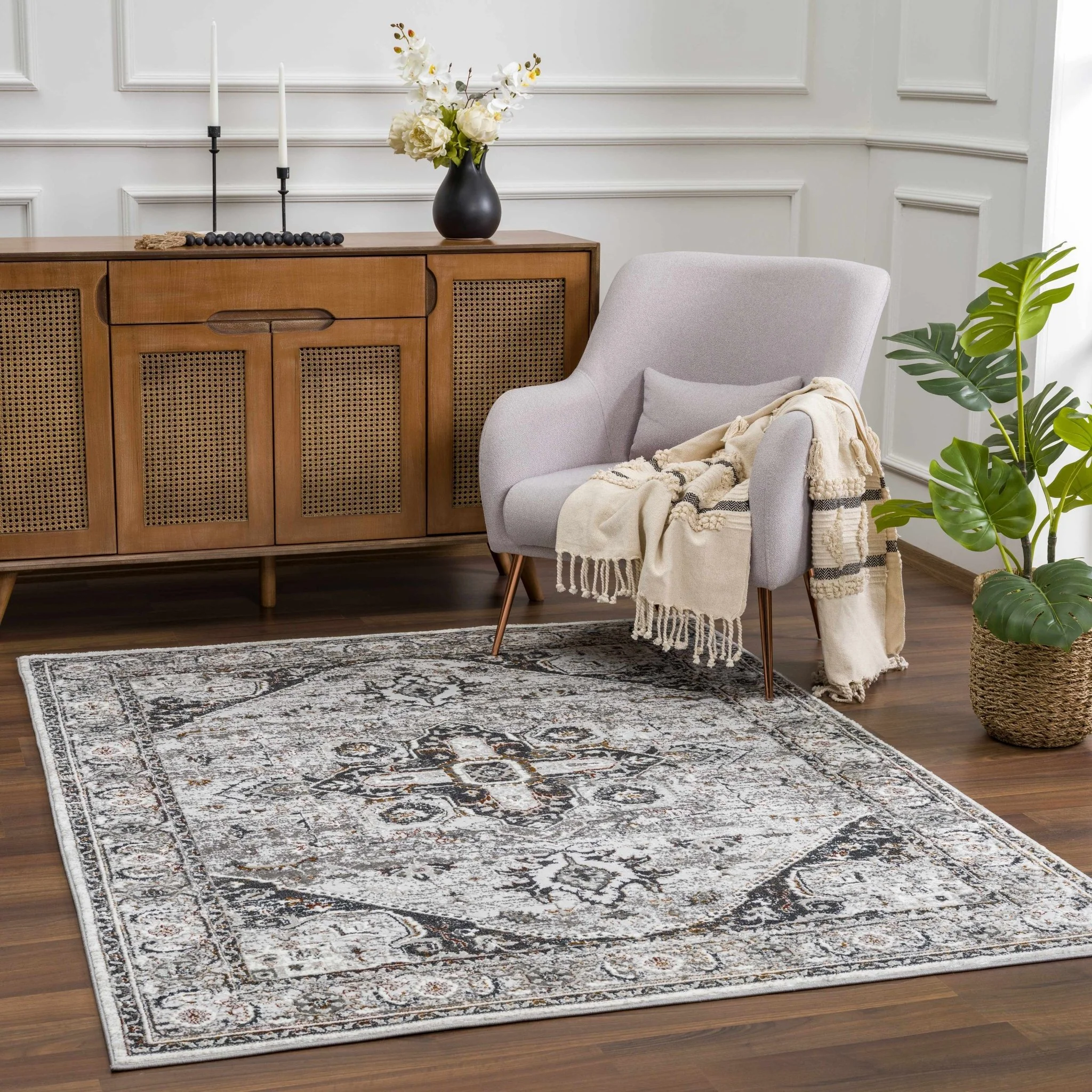 Antique Style Gray, Charcoal, Gold and Brown Traditional Heriz Design Area Rug - Image 2