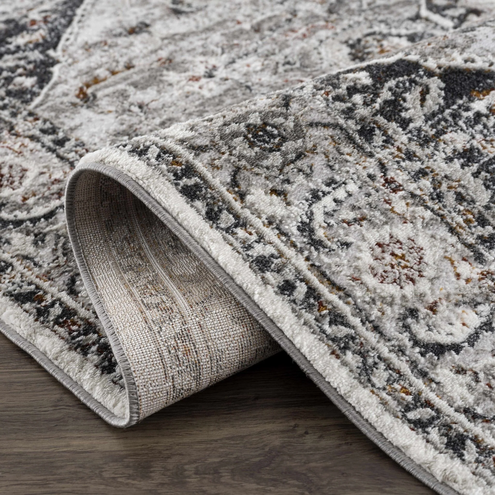 Antique Style Gray, Charcoal, Gold and Brown Traditional Heriz Design Area Rug - Image 6