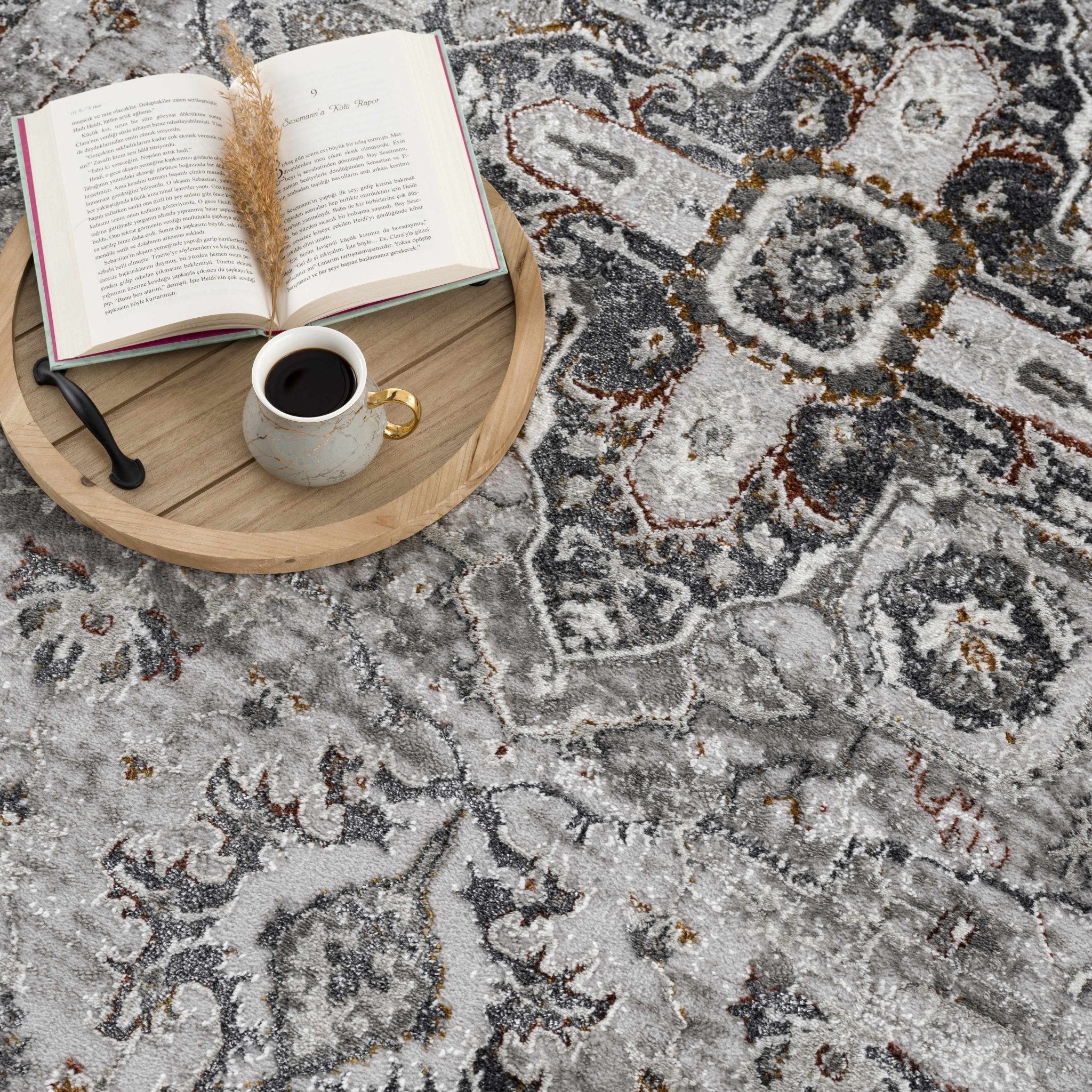 Antique Style Gray, Charcoal, Gold and Brown Traditional Heriz Design Area Rug - Image 9