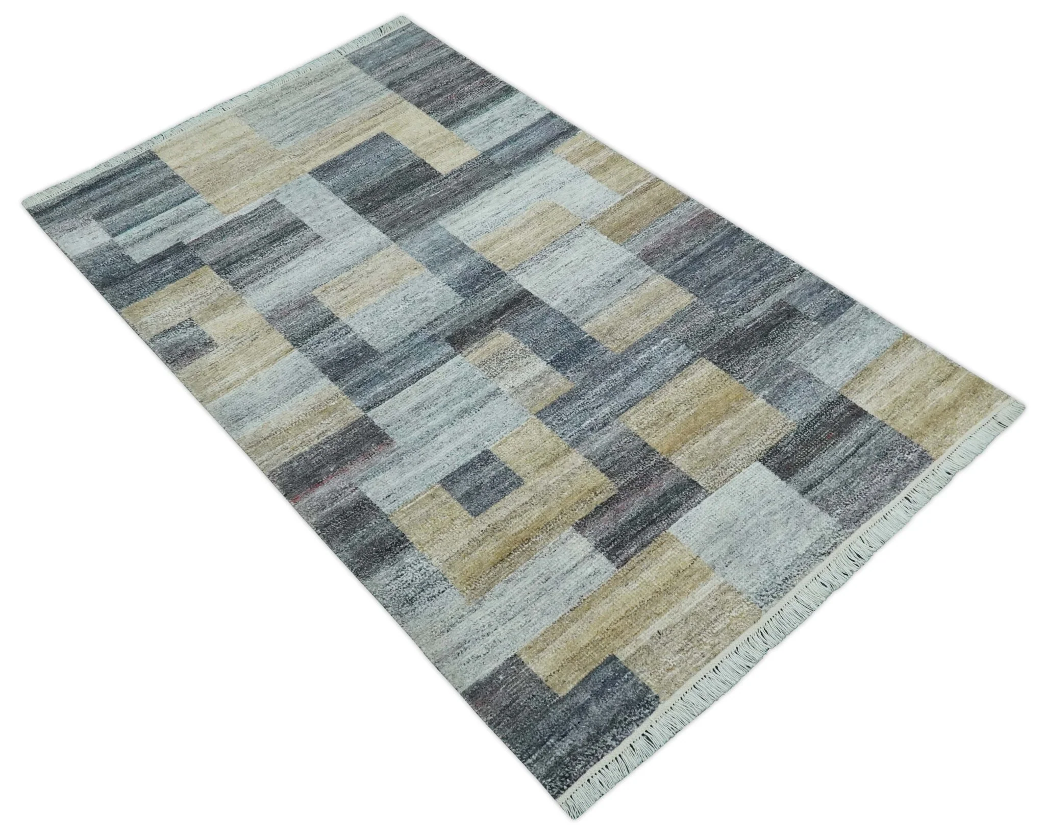 Gray, Charcoal, Ivory and Beige Modern Geometrical 5x8 Pet yarn Area Rug - Image 10