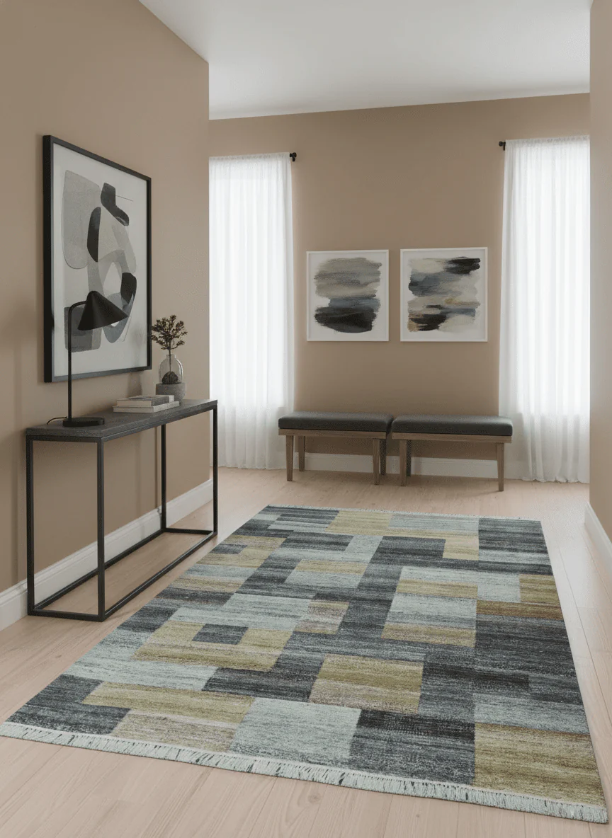 Gray, Charcoal, Ivory and Beige Modern Geometrical 5x8 Pet yarn Area Rug - Image 2